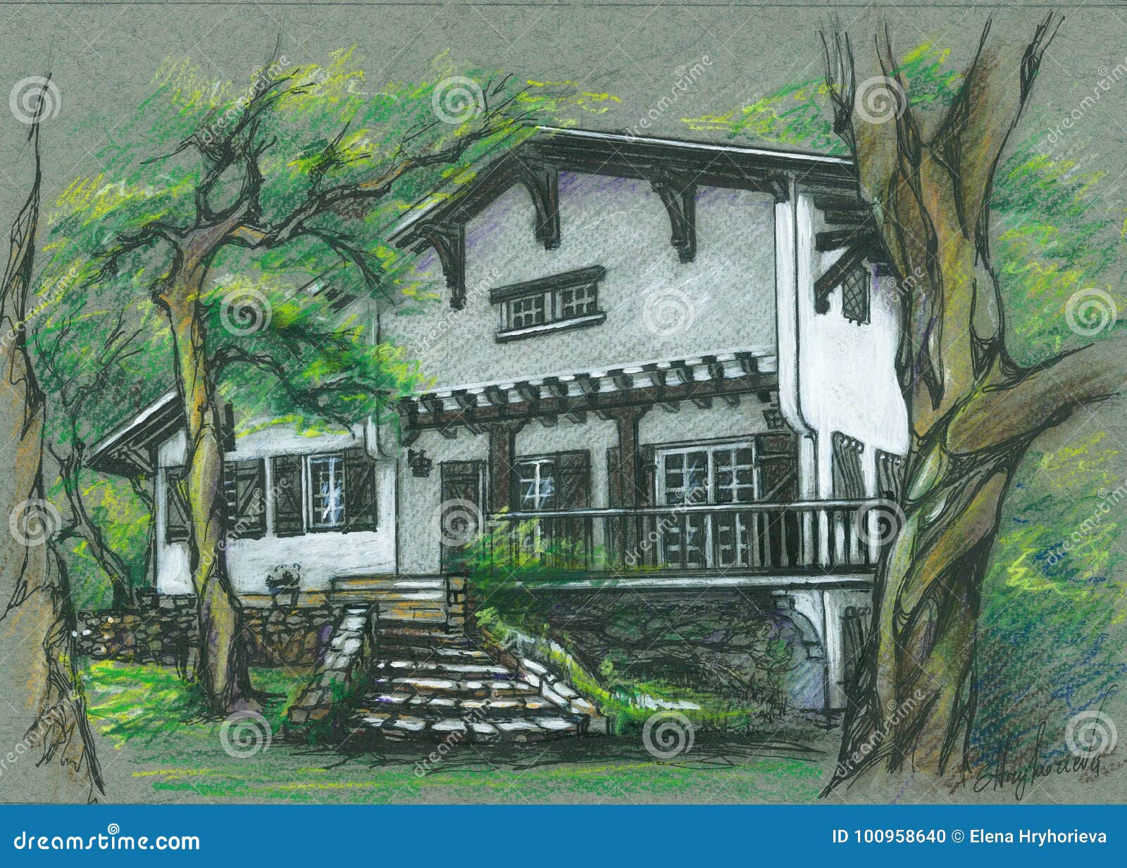 Old Beautiful House In Bayonne France Drawing Stock Illustration Illustration Of Design Drawing 100958640