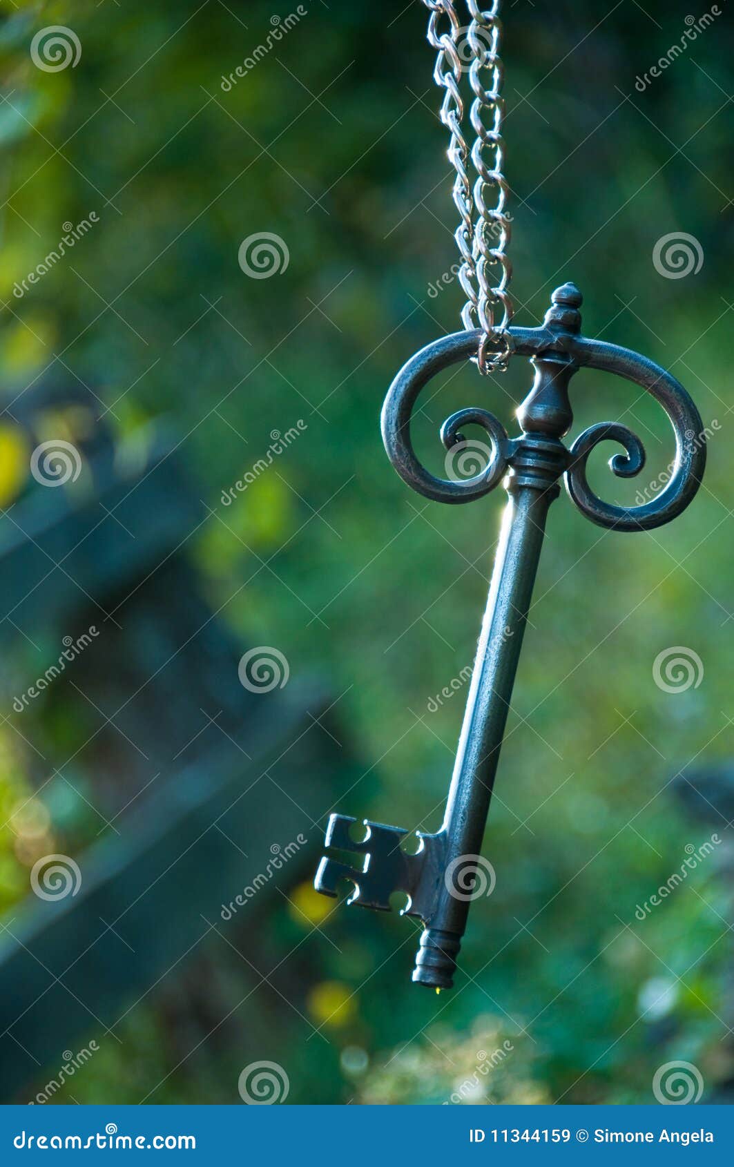 old big sunlit key with chain