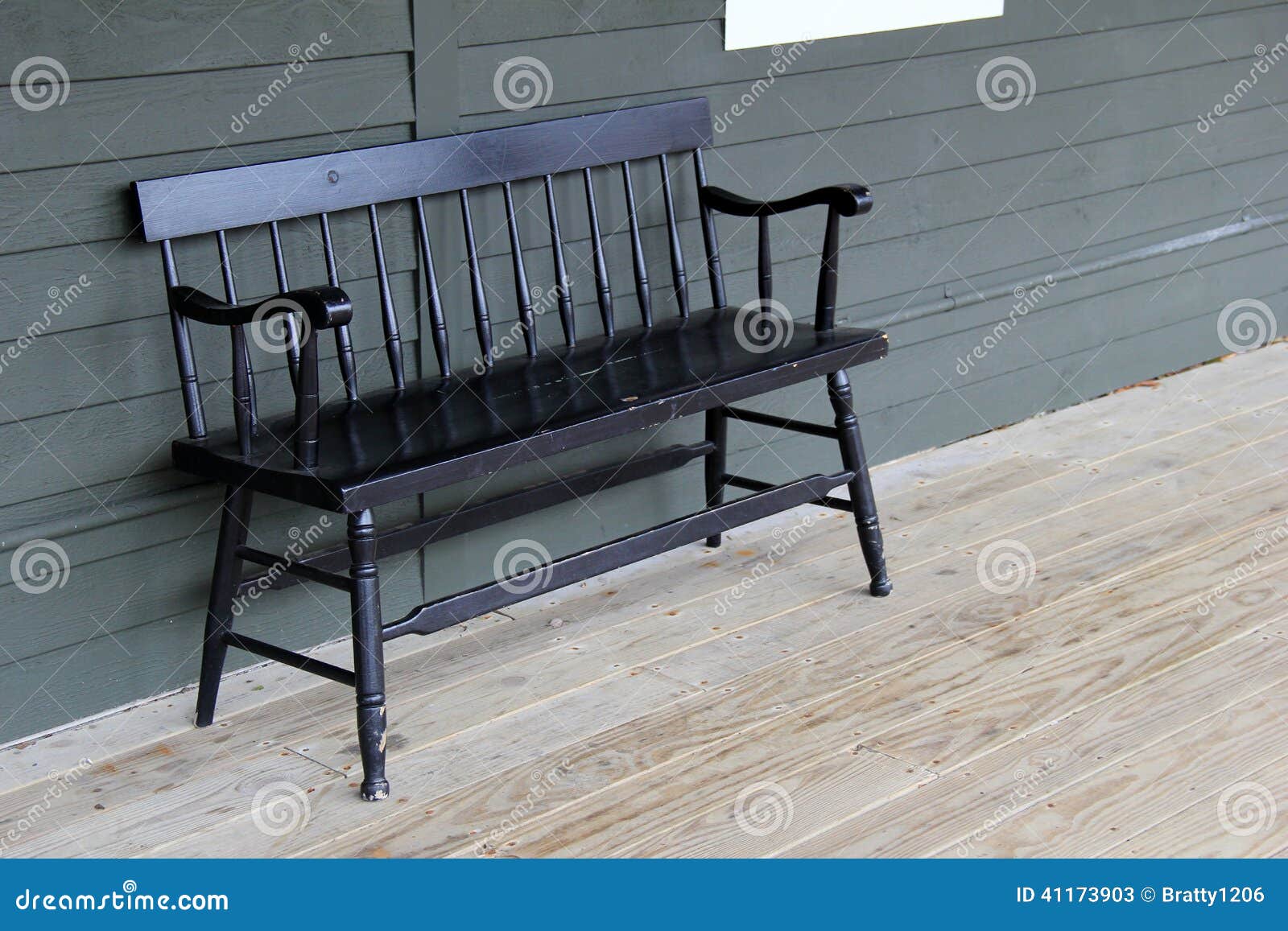 Old Black Bench On Wood Porch Stock Image - Image of ...