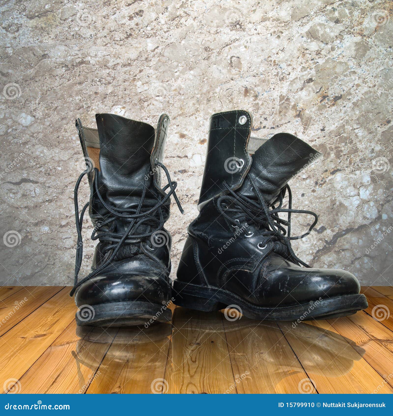 Old Black Boot on Wood Floor Stock Photo - Image of walking, black ...