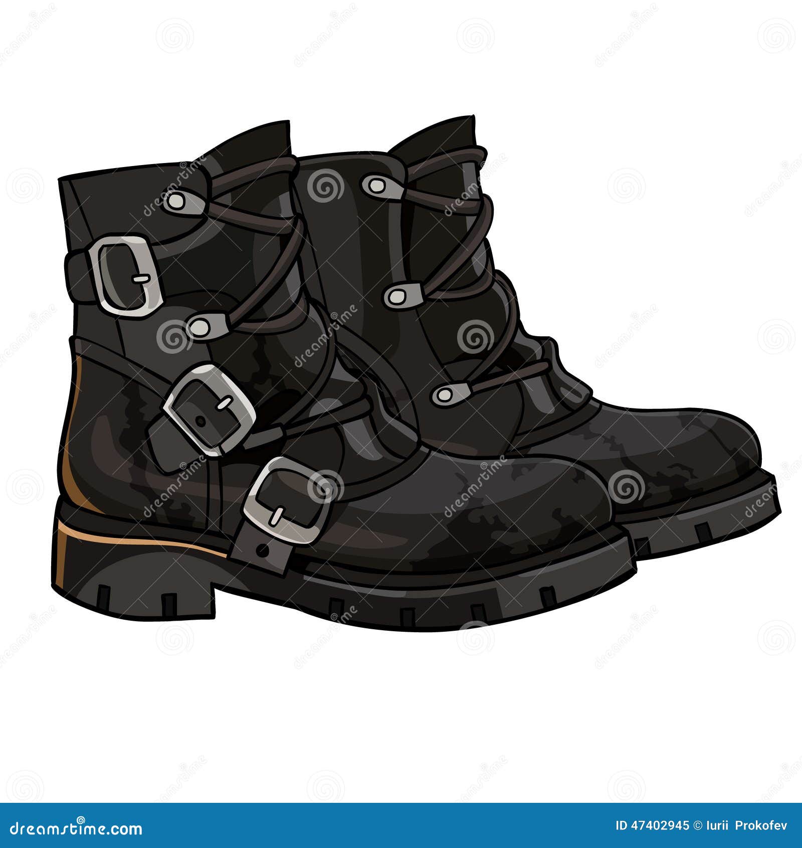 Old Black Boots with Buckles and Laces Stock Vector - Illustration of laces, boots: 47402945
