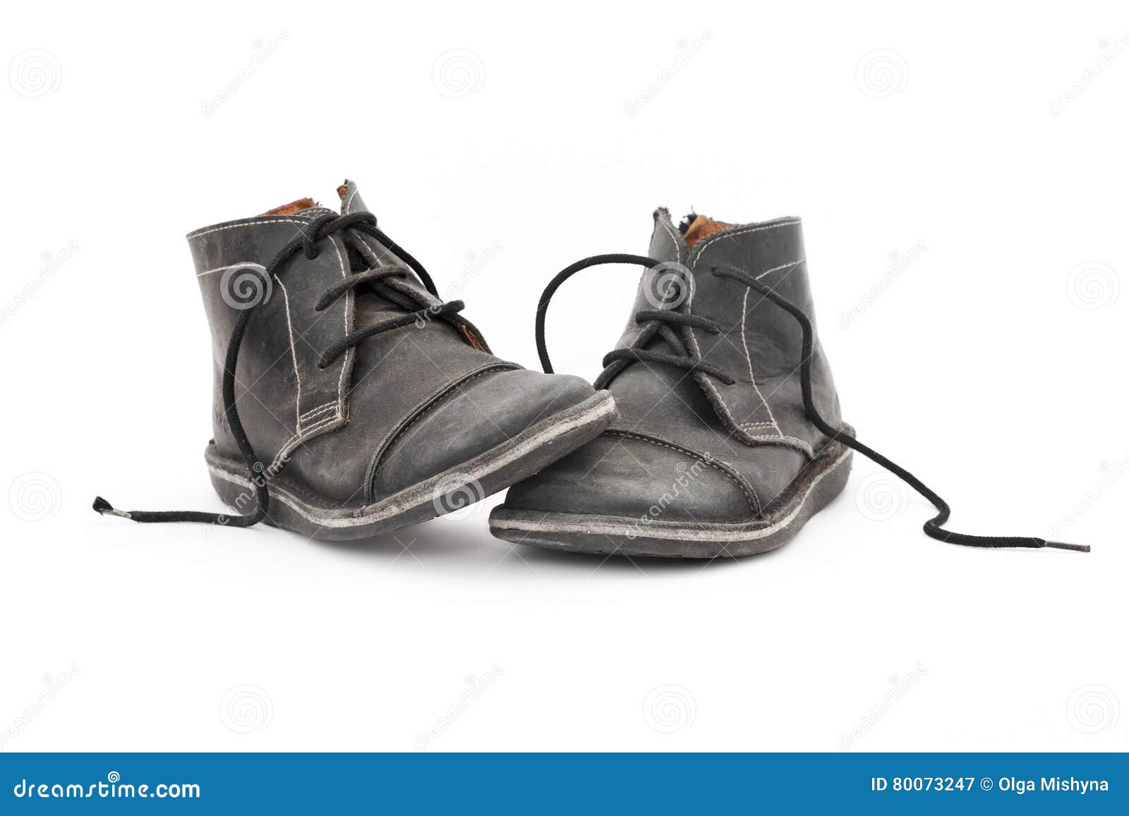 Old Black Male Shoes Isolated on White Stock Image - Image of leather ...