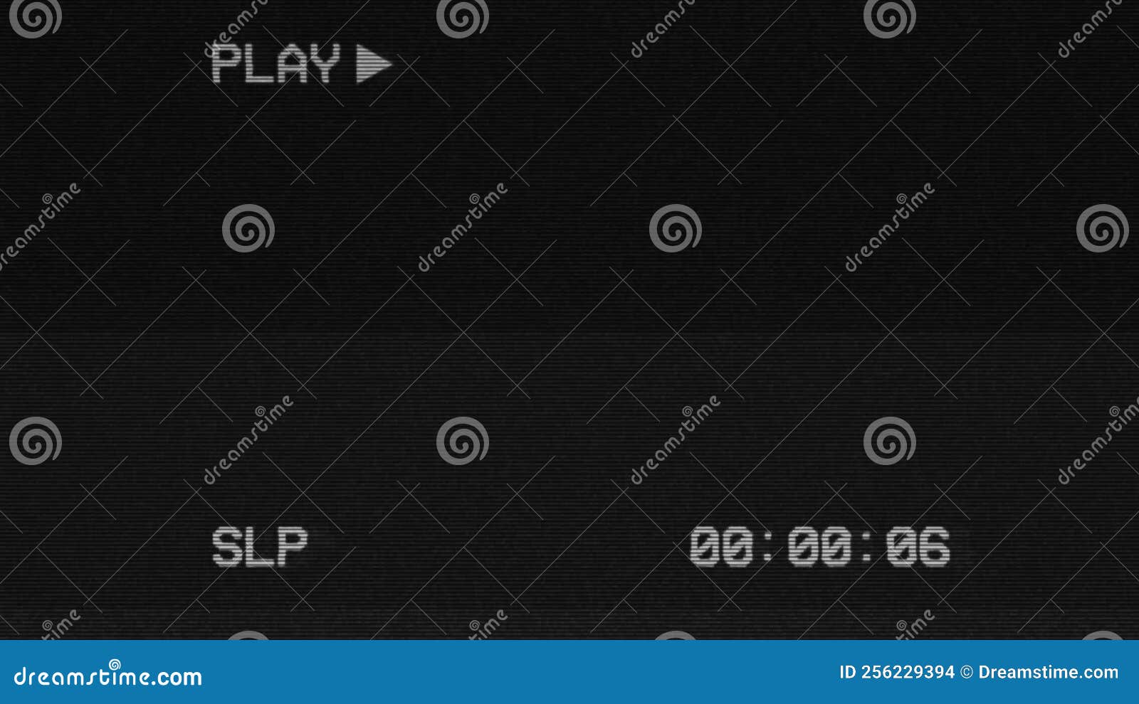 Old Black Screen with PLAY Text and Timecode. Old Bad VHS Tape Playing