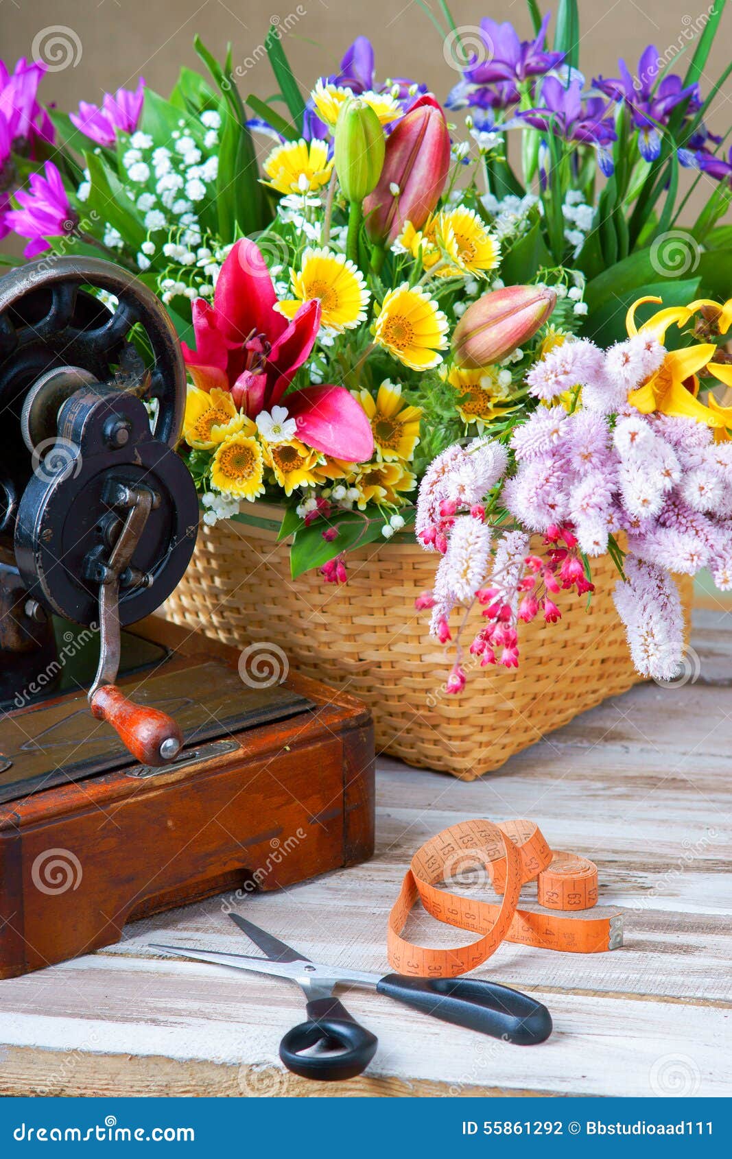 Old Black Sewing Machine and Flowers Stock Photo Image of machine