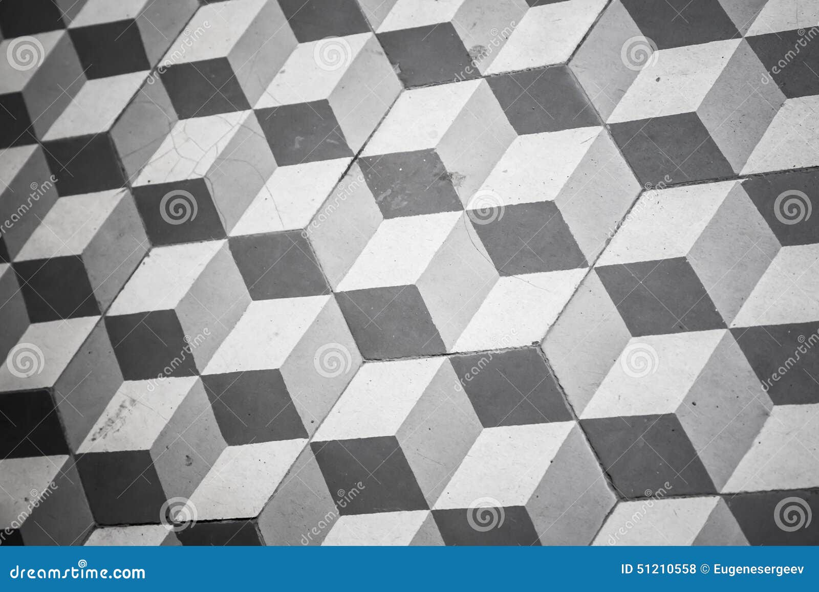 Old Ceramic Tile With Black-and-white Pattern Stock Photo - Image ... - Old black and white tiling on floor, cubic pattern Royalty Free Stock Photos