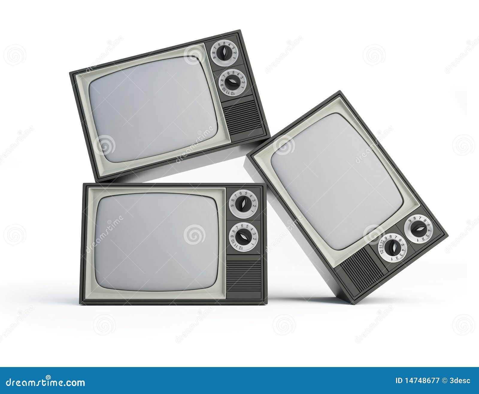 Old black and white TV isolated on a white background