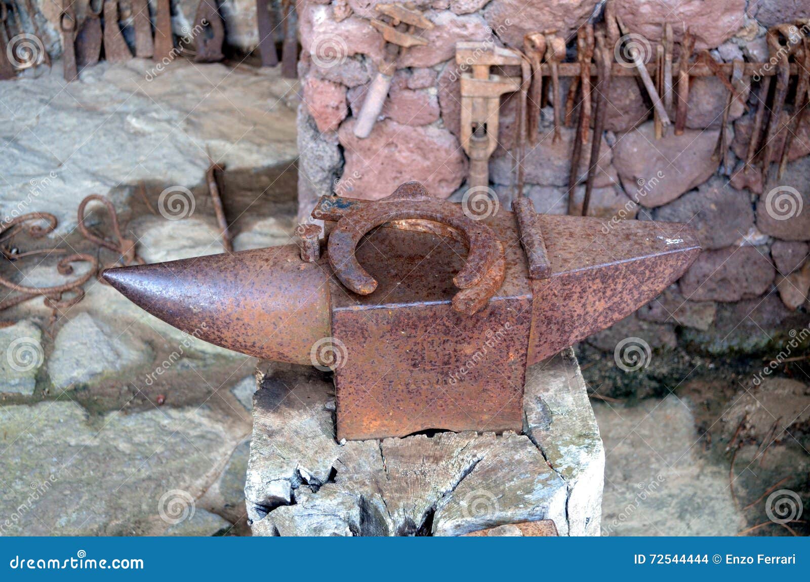 Old Blacksmith S Anvil with Horseshoe Stock Photo Image of religious