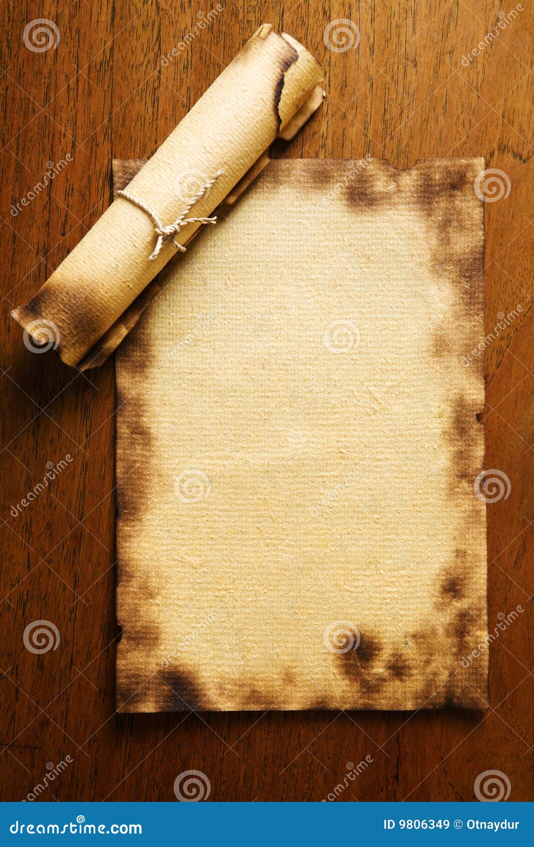 Old Blank Paper and Scroll on Wooden Table Stock Image - Image of notes,  blank: 9806349