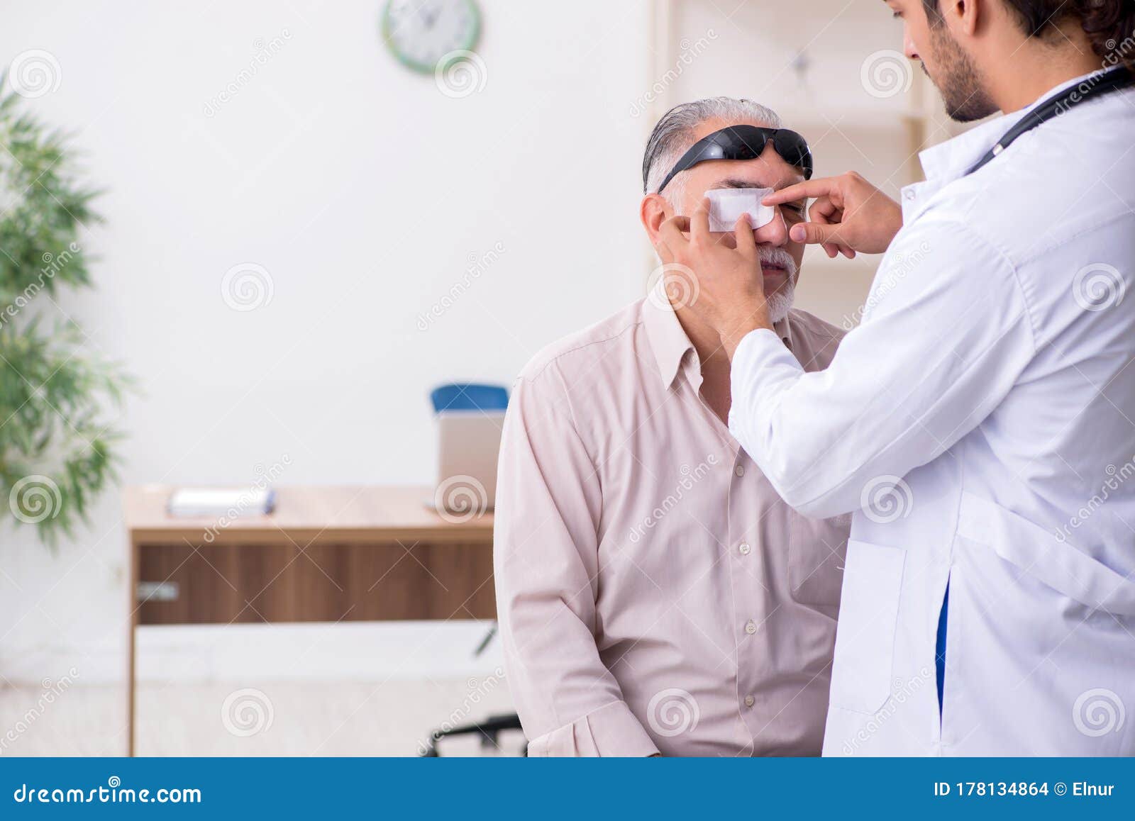 Old Blind Man Visiting Young Male Doctor Stock Photo Image of