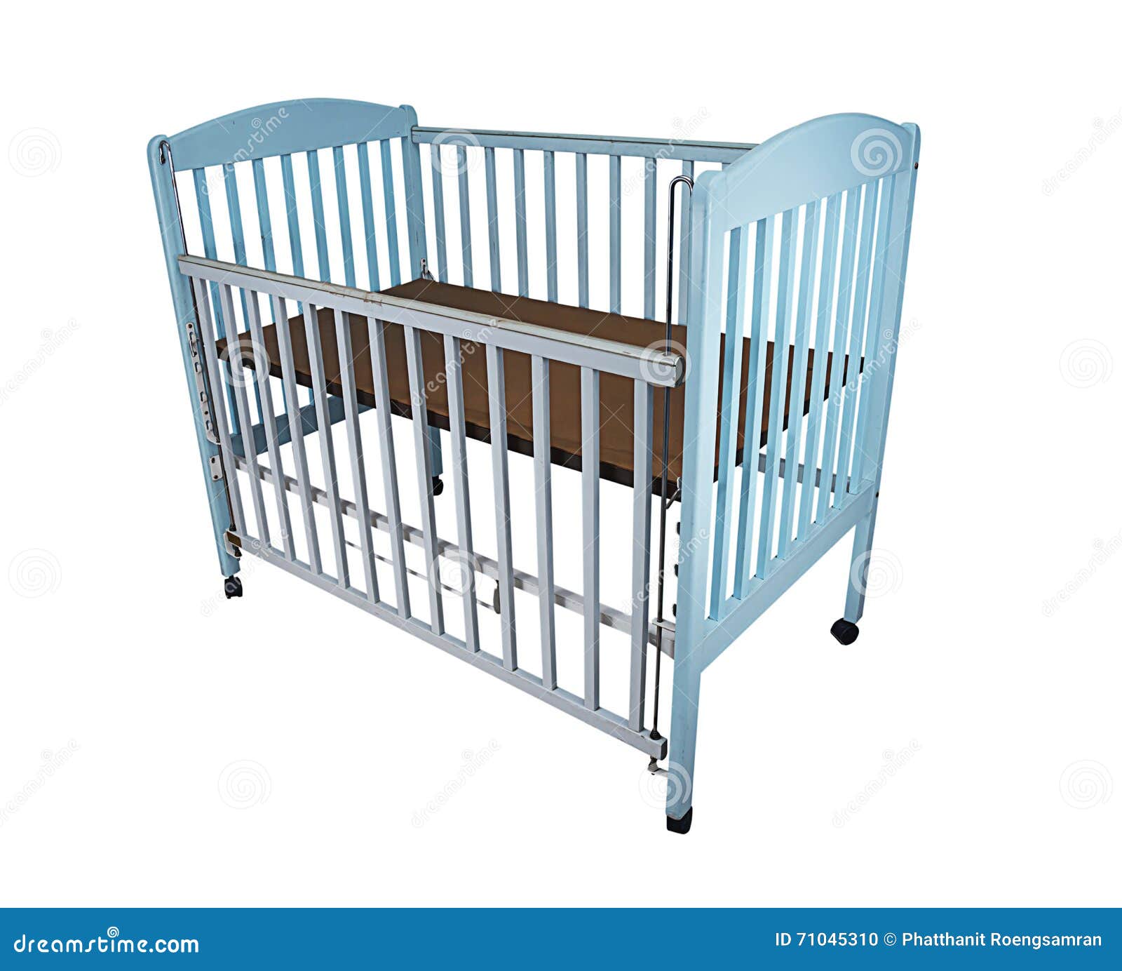 Old Blue Baby Beds Isolate on White Background, Clipping Path Stock