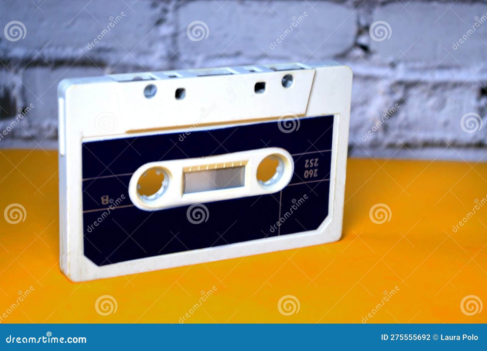 Old Blue Cassette Tape Standing on Yellow Stock Photo Image of 1980s