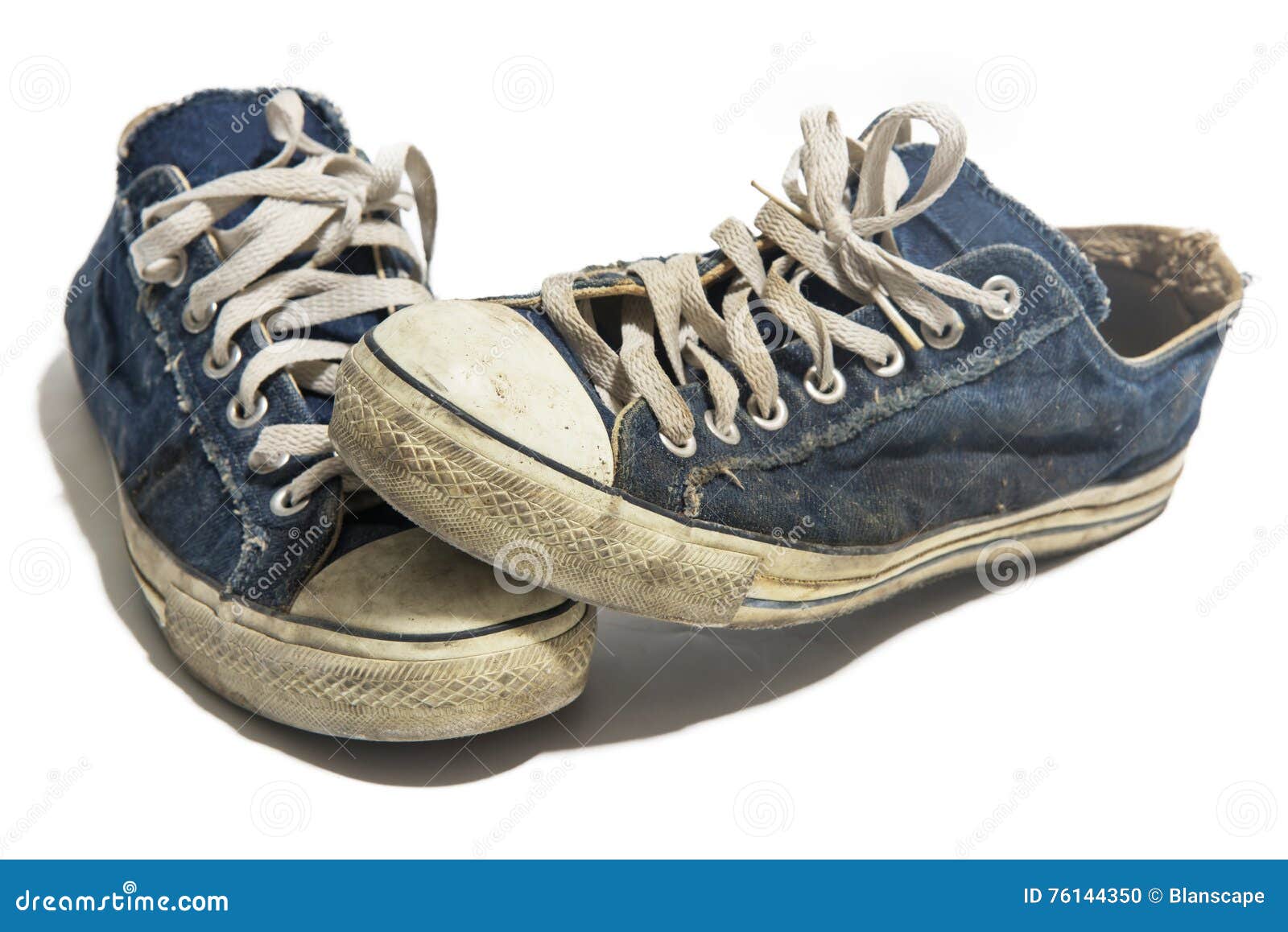Old Blue Dirty Sneakers Isolated on White Stock Photo - Image of sport ...
