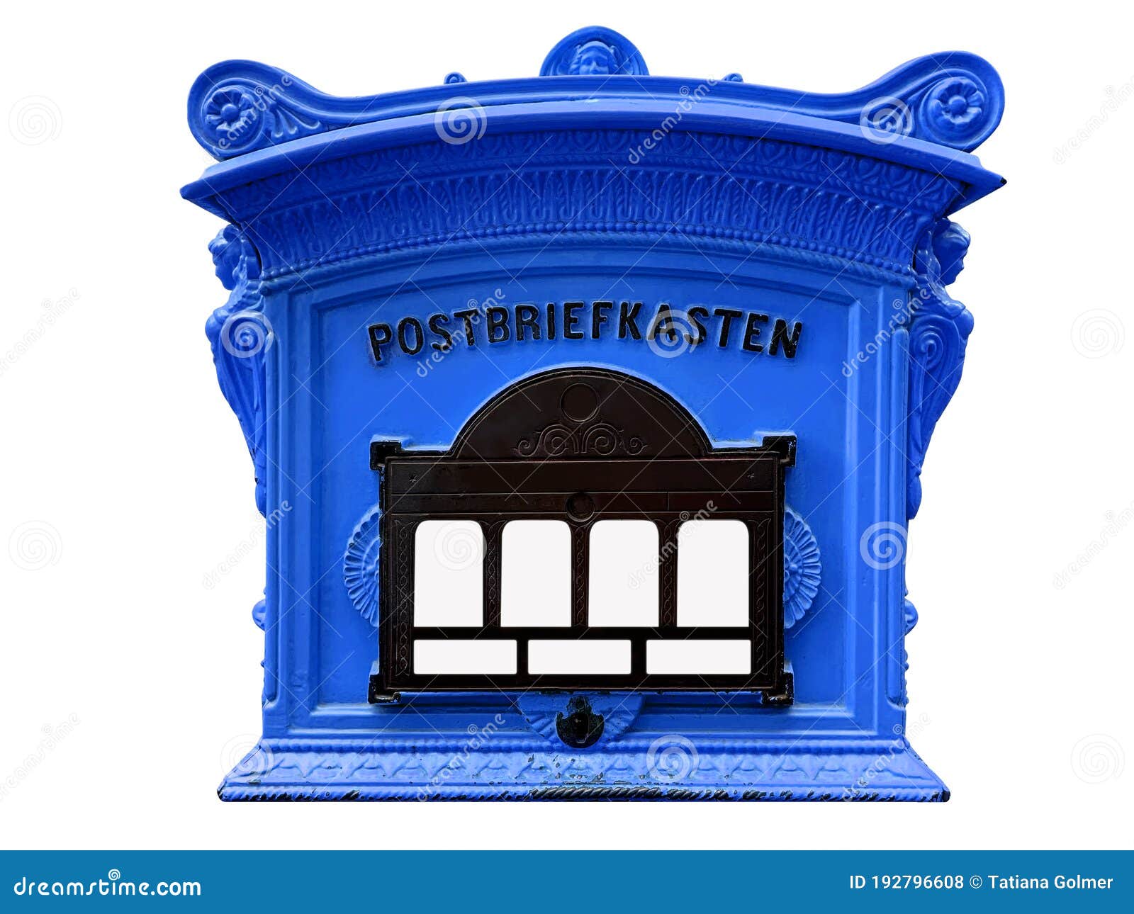 old blue mailbox for correspondence, tourist, historical concept, rarities of european cities