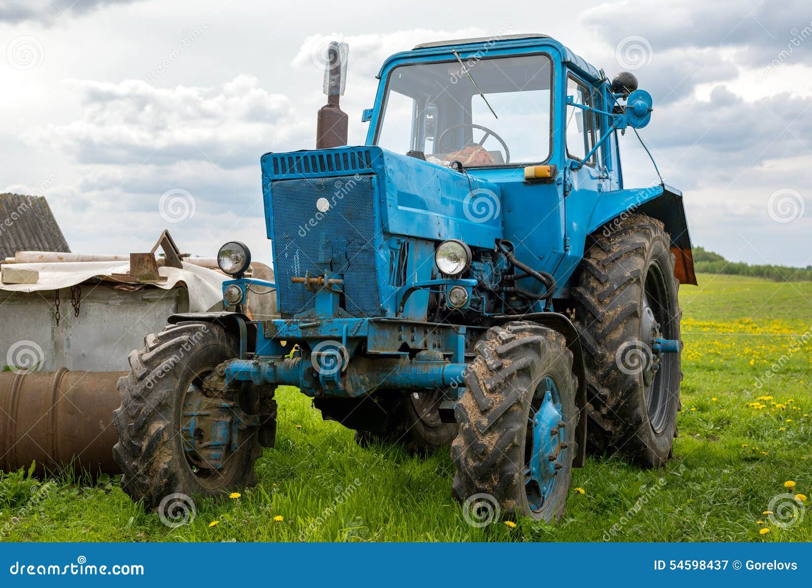 Old blue tractor stock image. Image of green, farm, environment 54598437