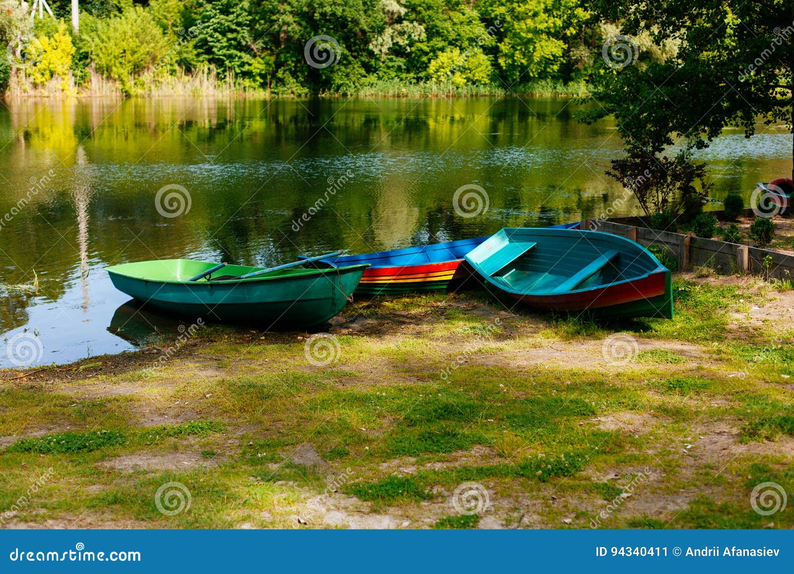 Old Boat with Oar Near River or Beautiful Lake. Calm Sunset on the ...