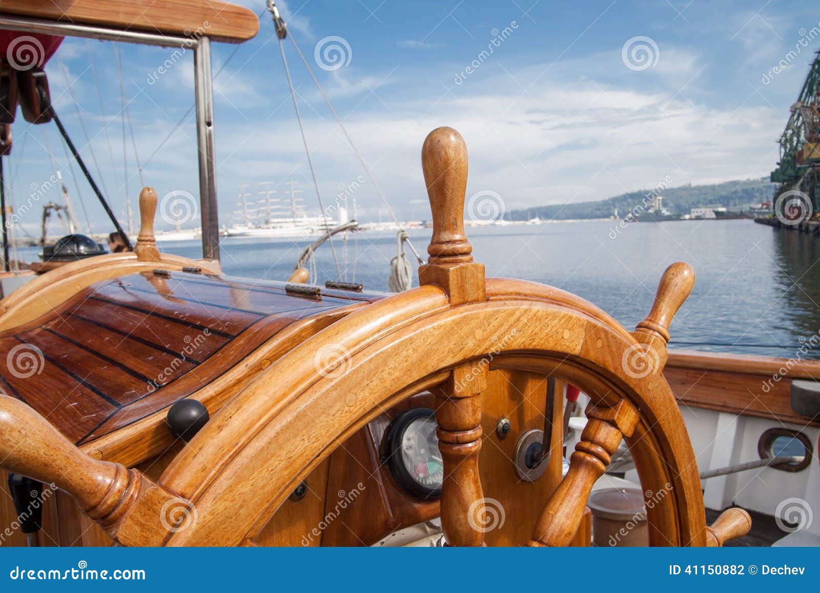 Old Boat Steering Wheel From Wood Stock Photo - Image 