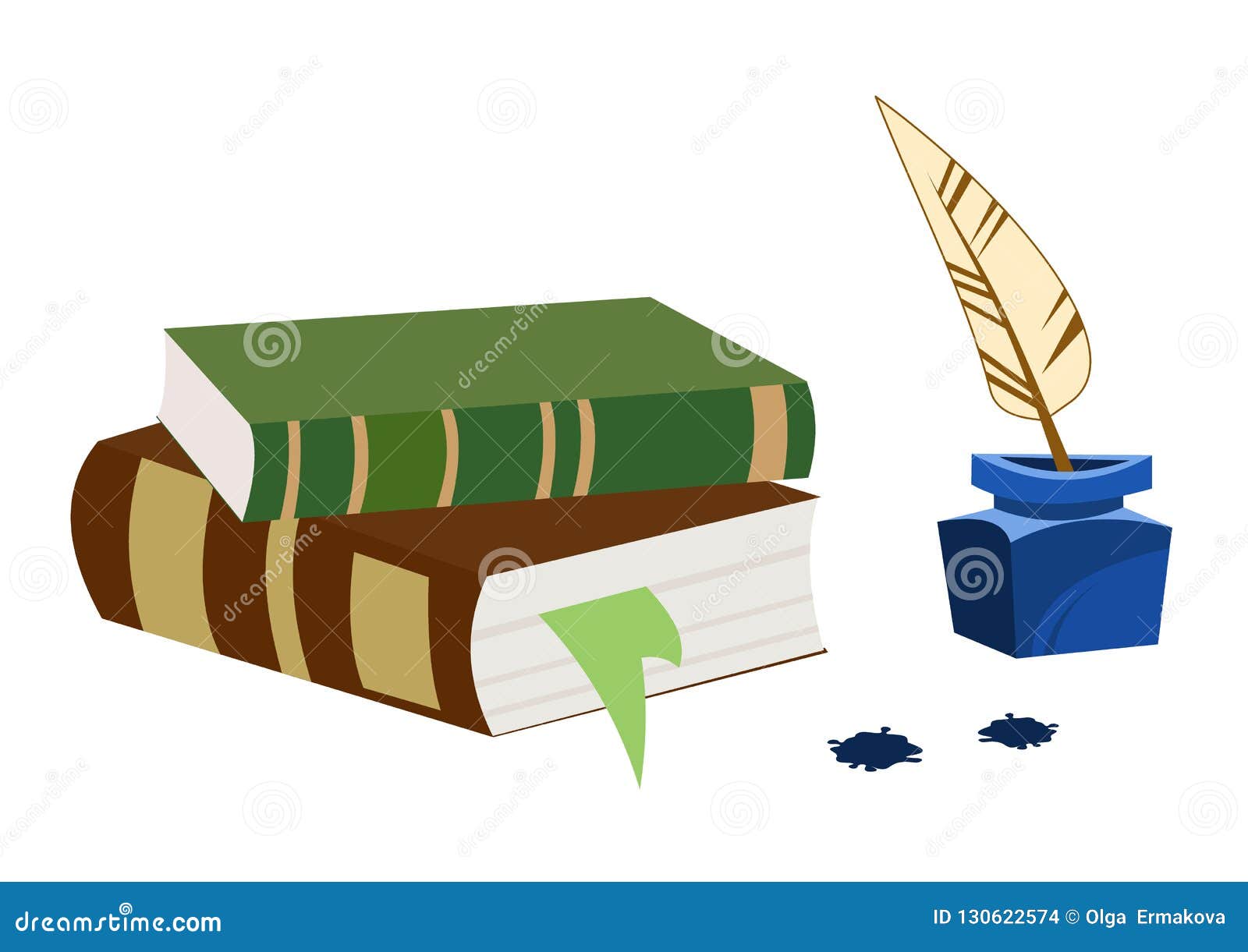 Стопка книг с чернильницей
