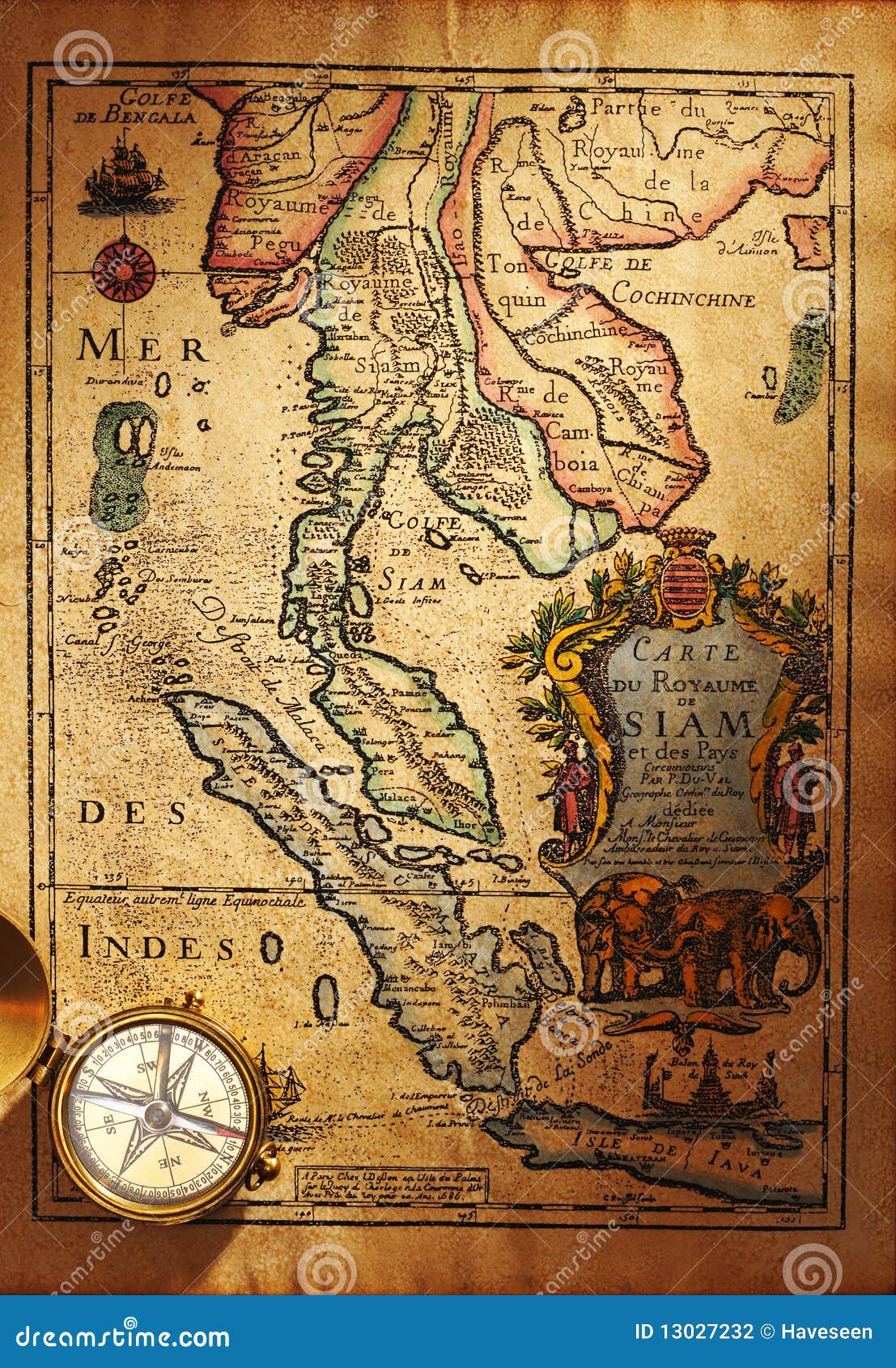 Old Brass Compass Over Antique Thailand Map Stock Photo Image of