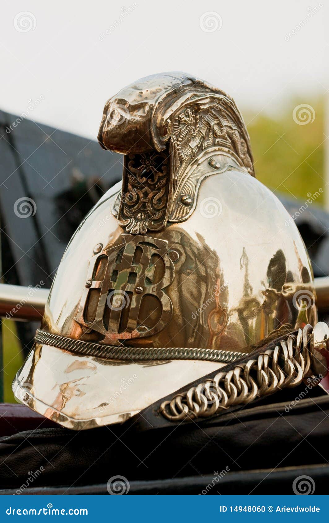Old Brass Firebrigade Helmet Stock Photo Image of water, brass 14948060