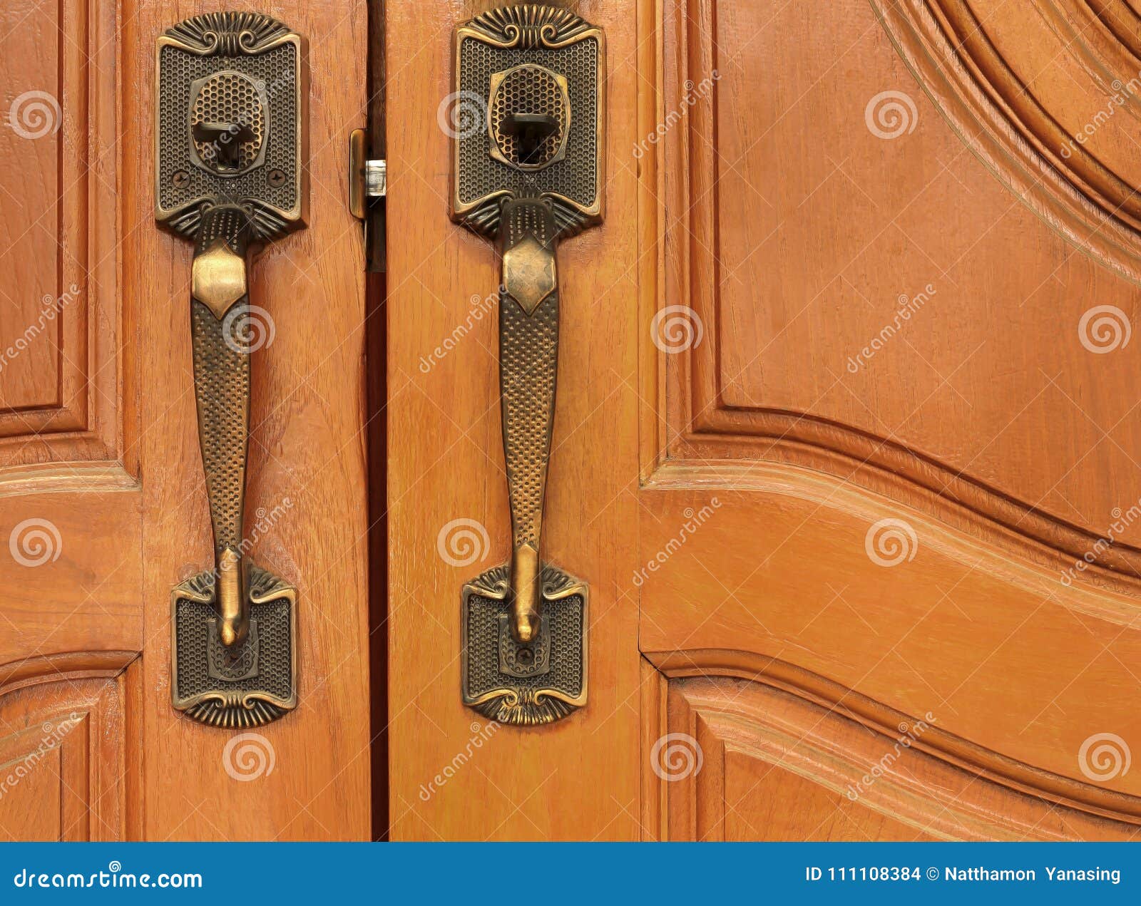 Old Brass Handle on Wood Door. Stock Photo Image of doorway, lock
