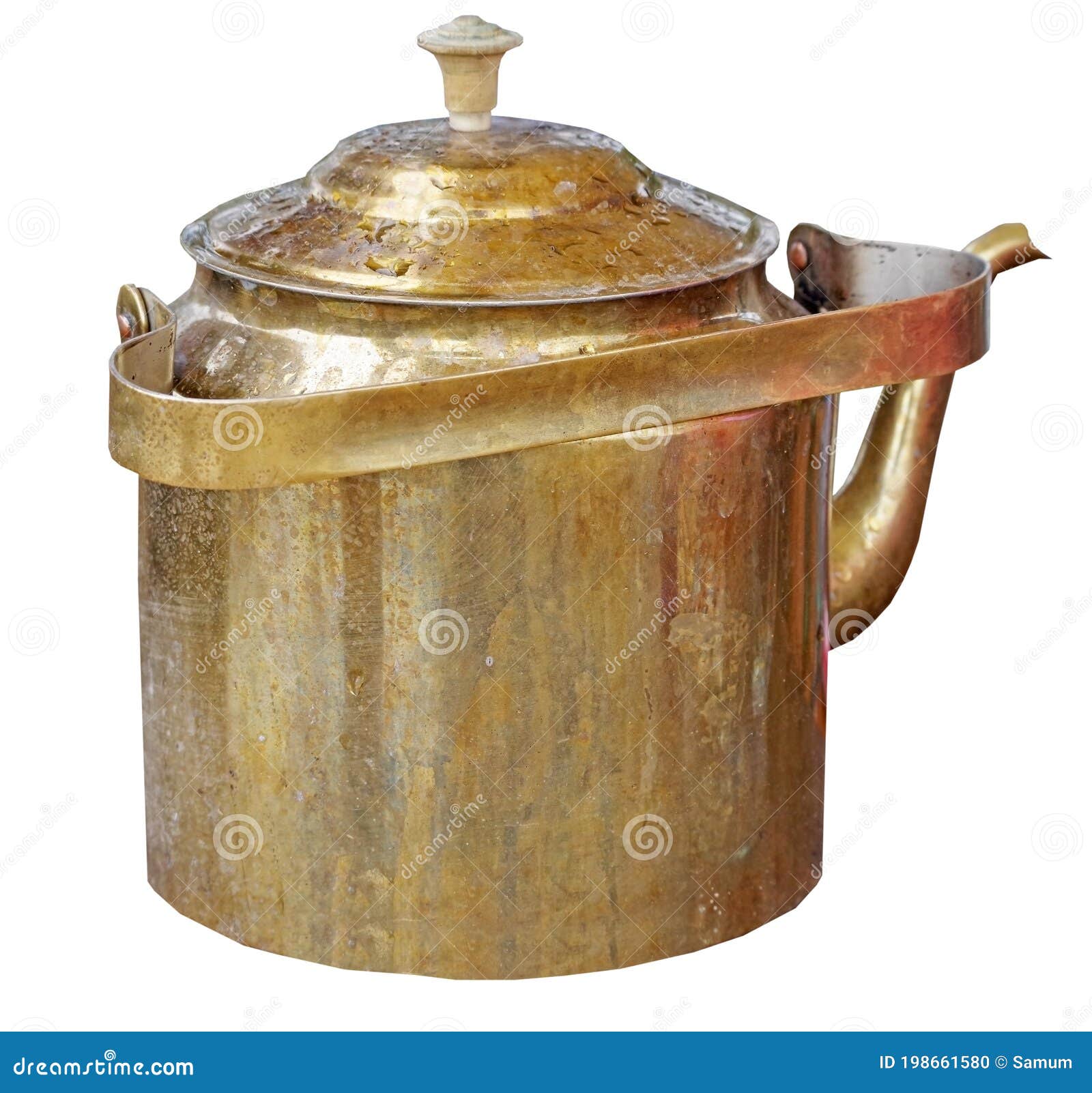 Old brass kettle on white stock photo. Image of kitchenware 198661580