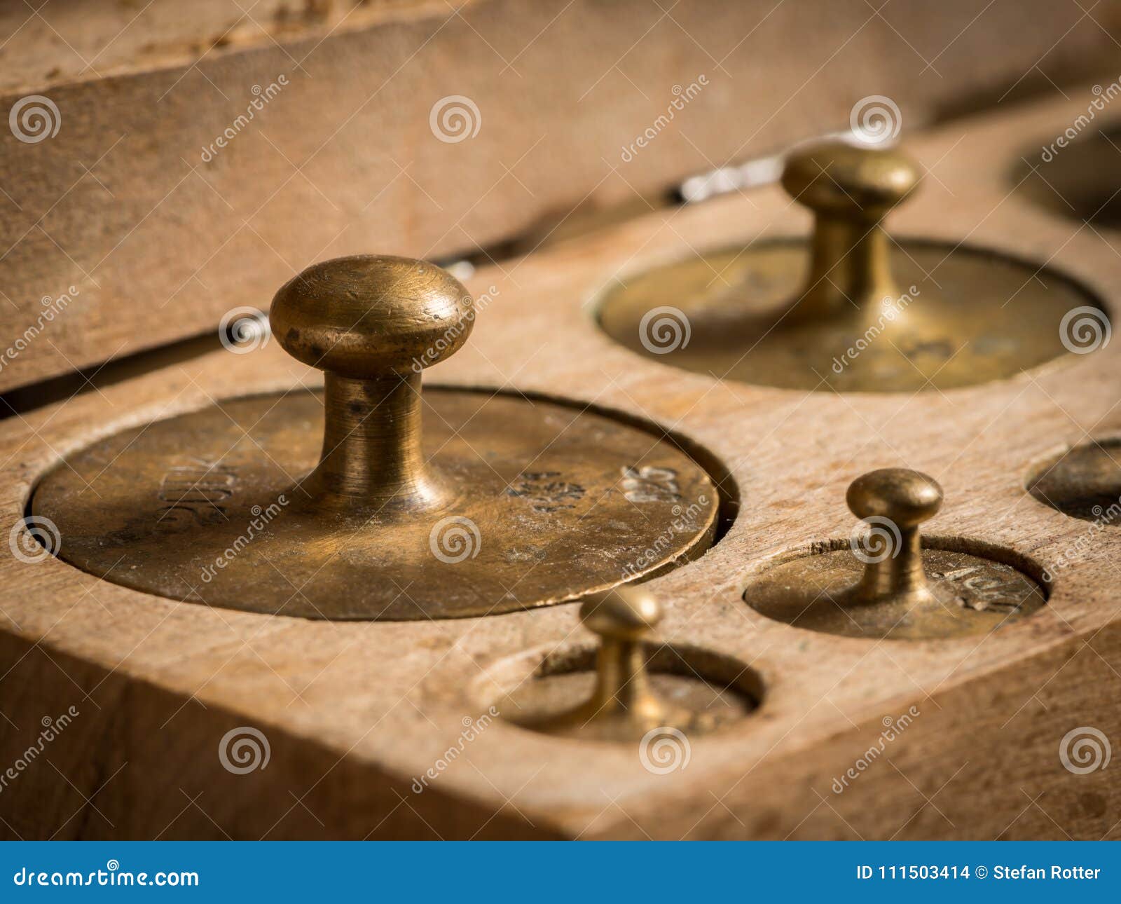 Old Brass Weights For A Kitchen Scale Stock Photo Image