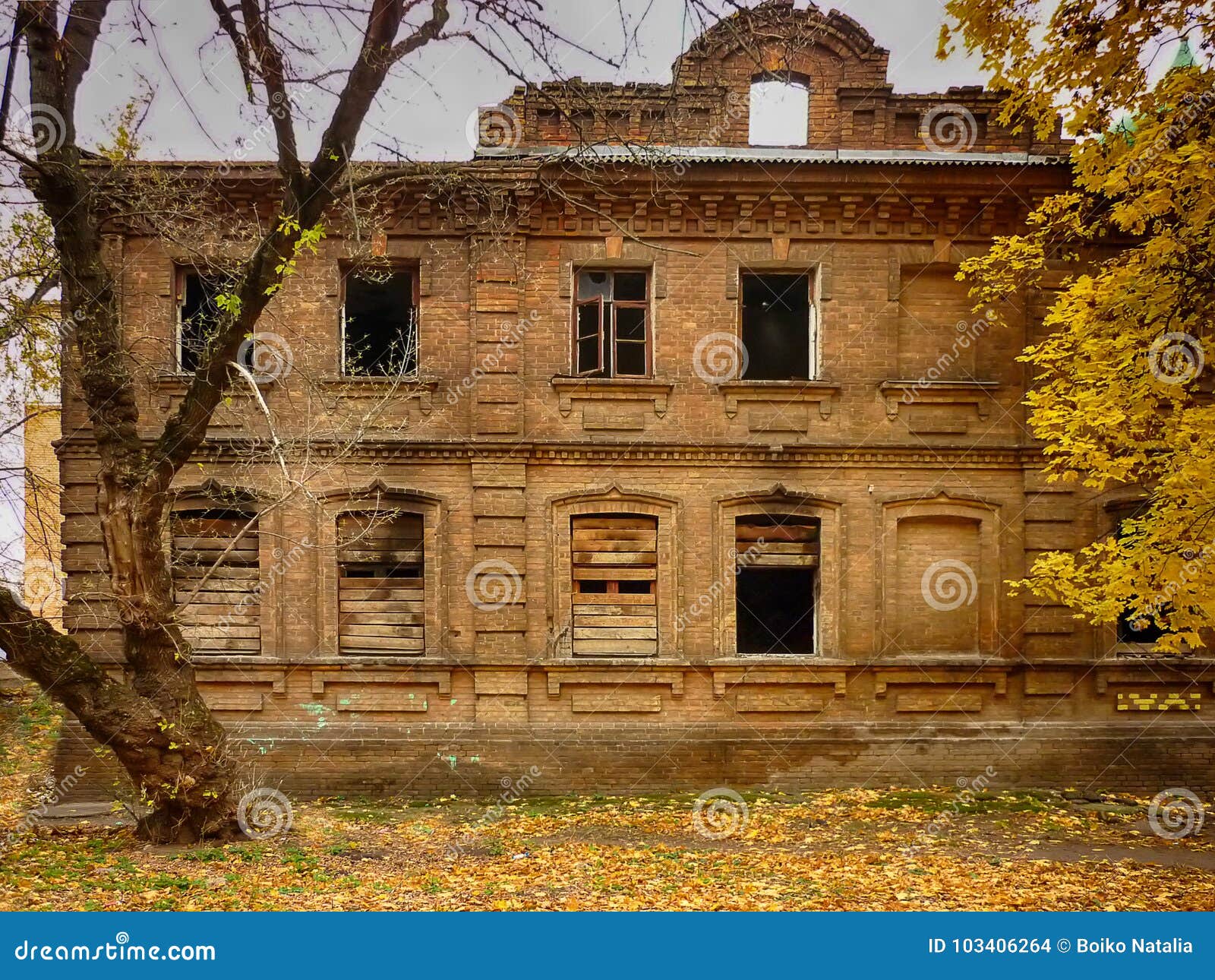 Old Brick Destroyed House Burned Down Stock Photo Image of building
