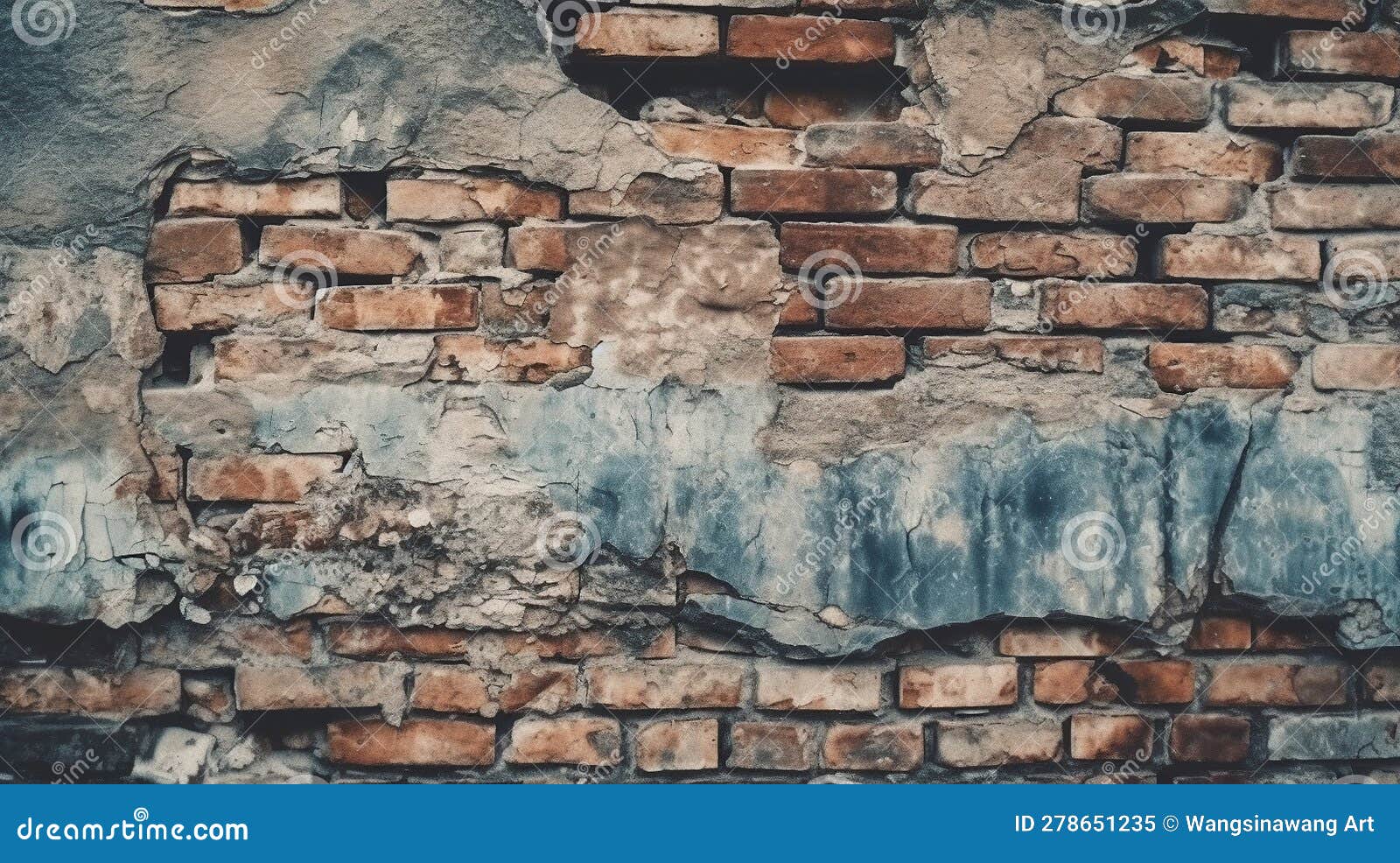 Old Brick Wall with Chipping Natural Stone AI Generated Image Stock