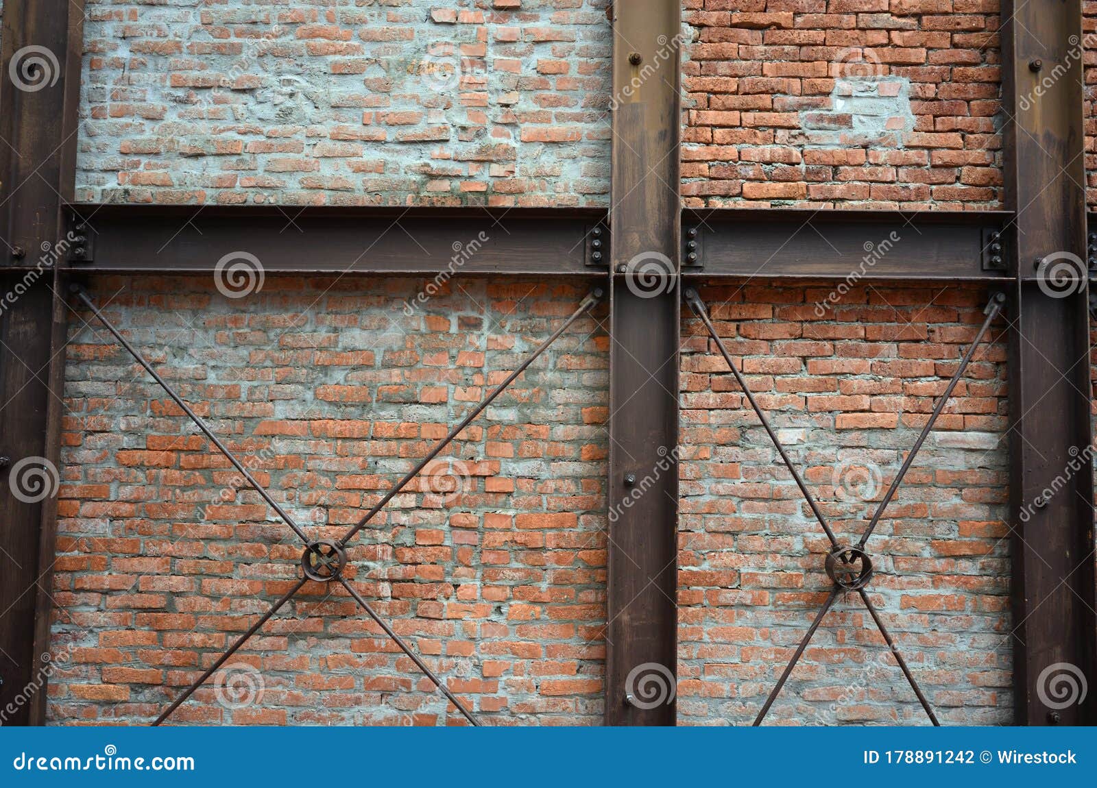 Old Brick Wall with Steel Beam Structure Stock Photo Image of
