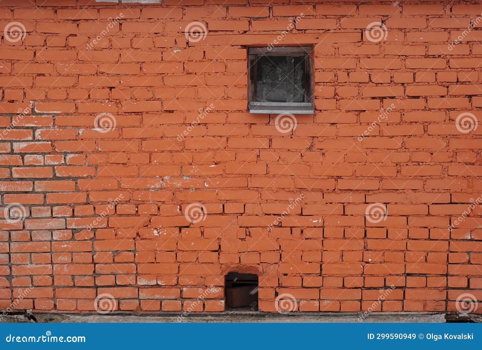 Old Brick Wall with Window. Red Brick Wall with Window. Old Brick Wall