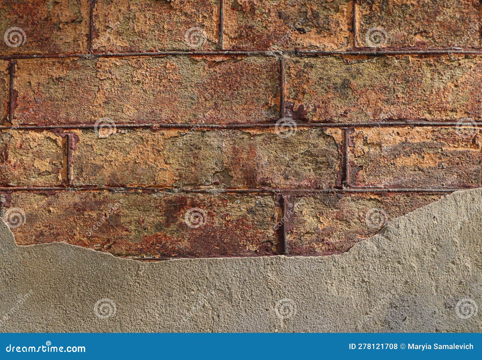 Old Brickwork with the Remains of Old Gray Plaster Stock Photo Image