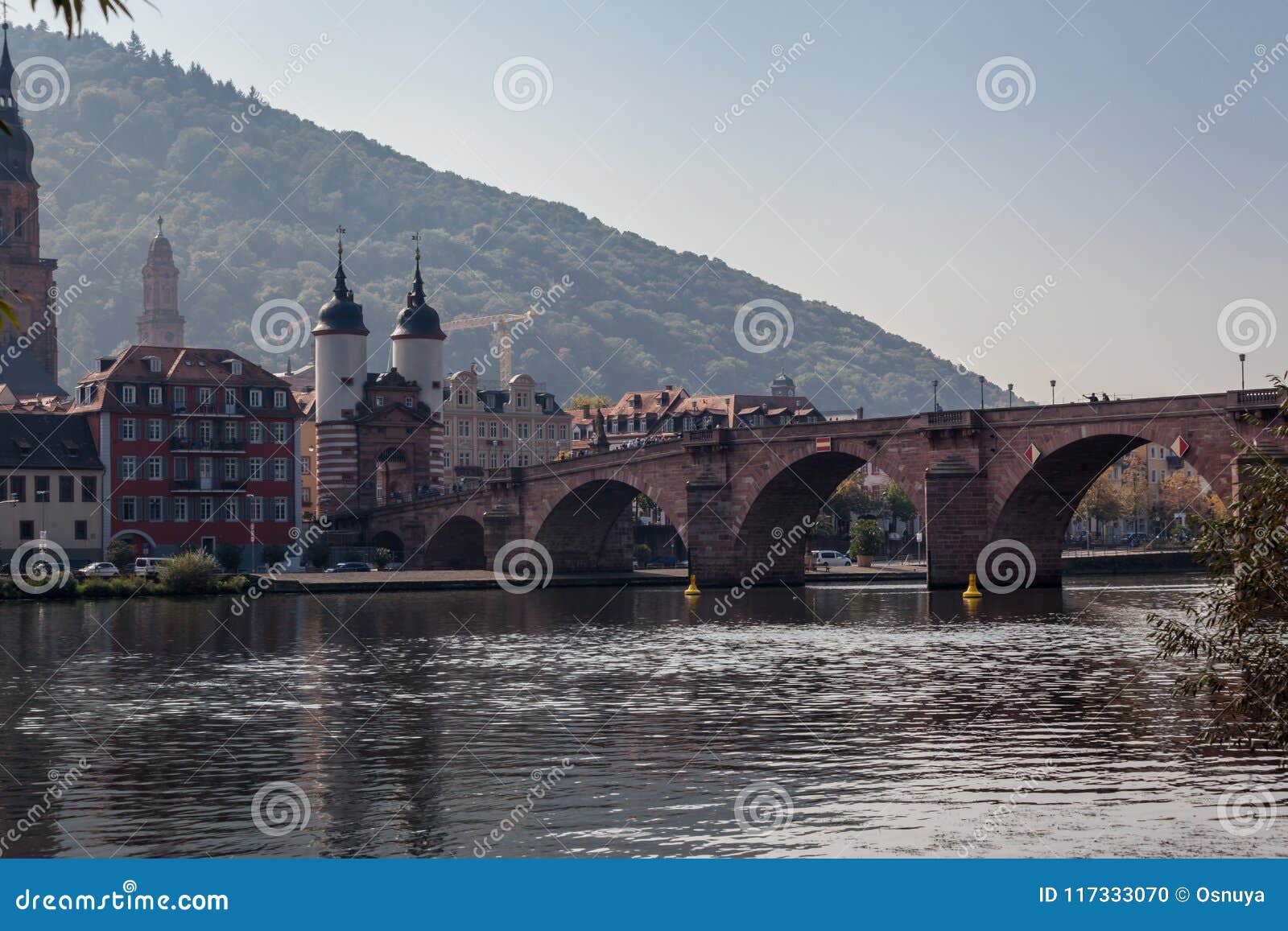 old bridge over river necker in heidelberg