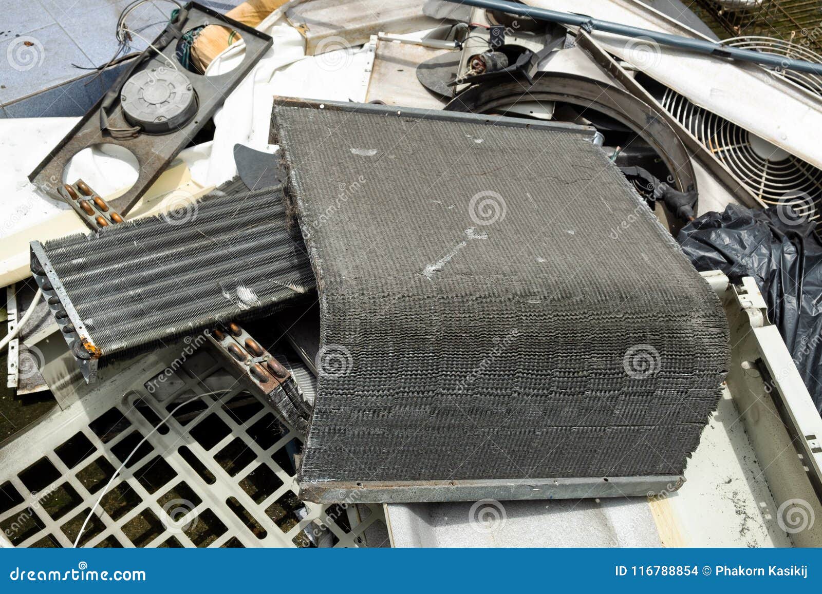 old and broken air conditioner unit.