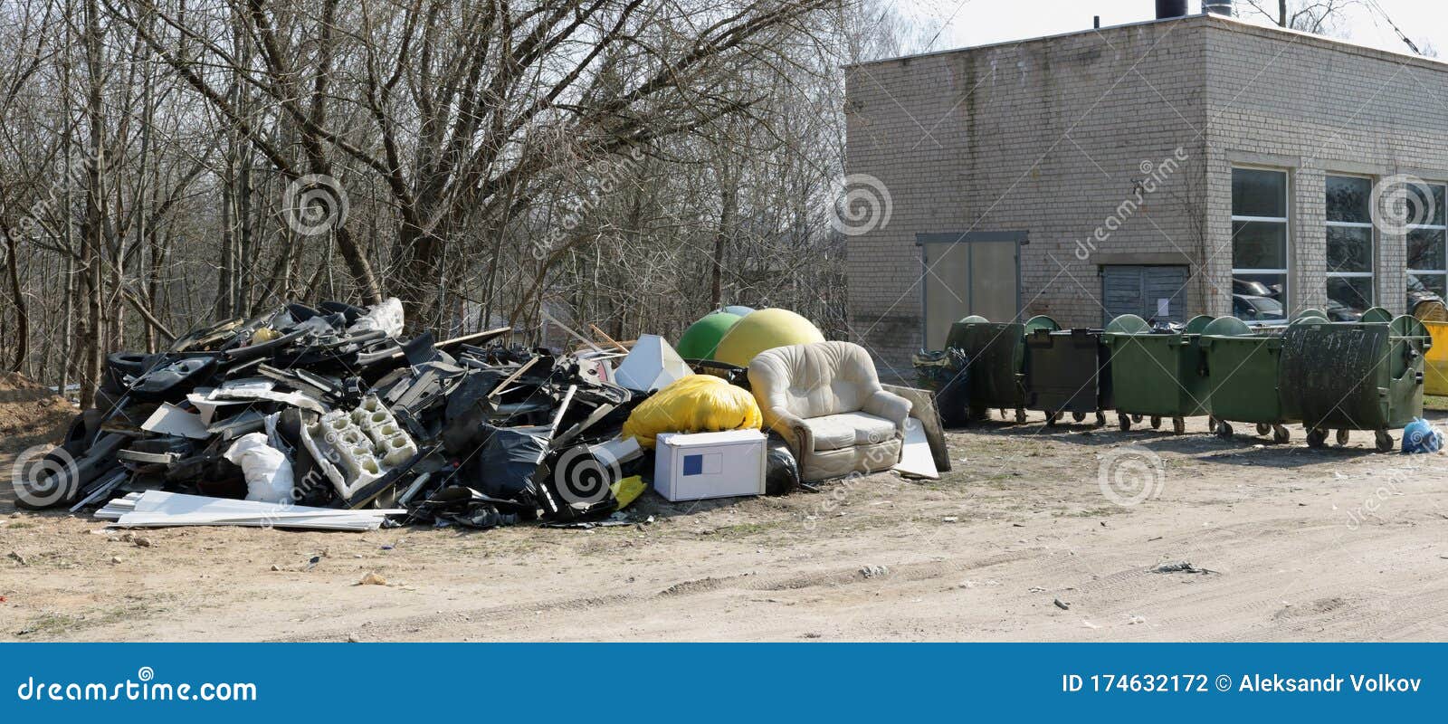 Old Broken Furniture And Broken Cars Spar Parts At The Garbage