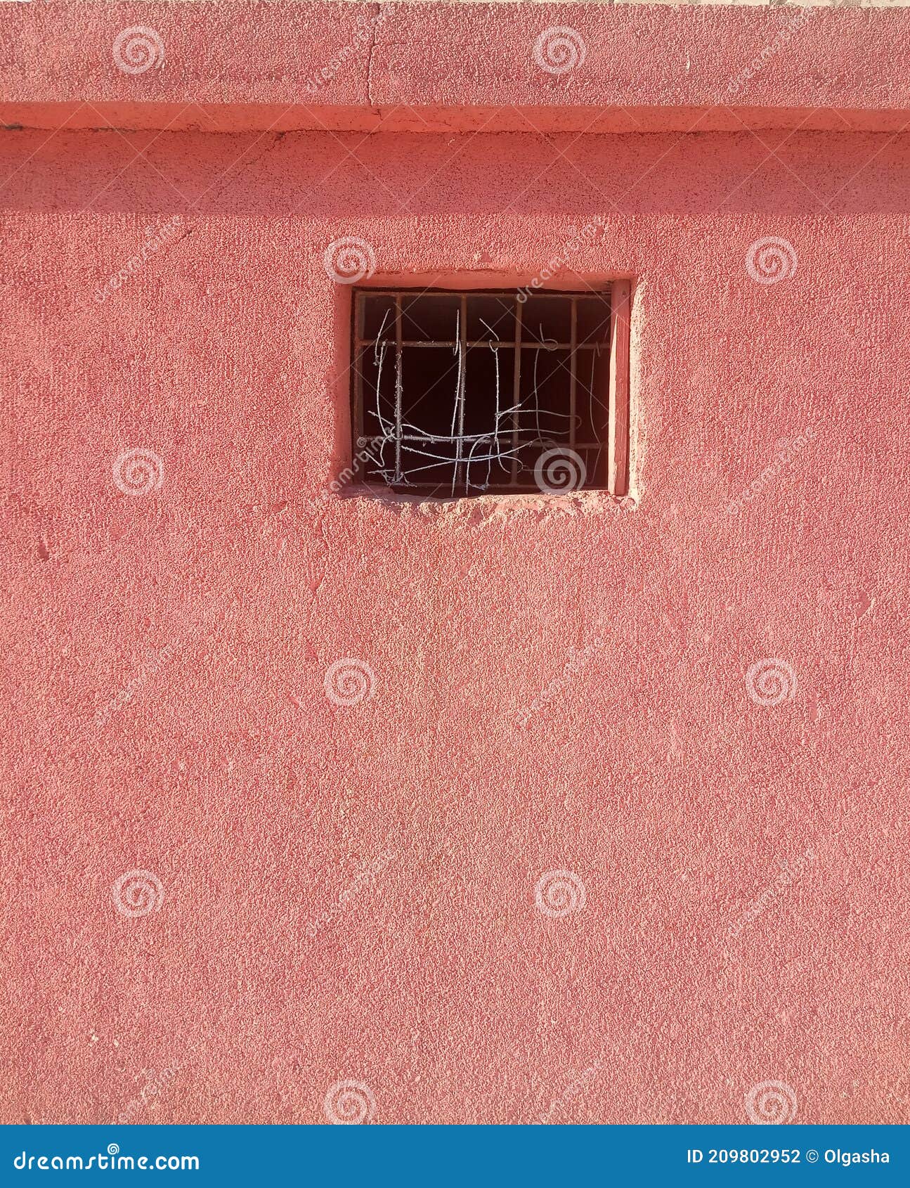 Old Broken Window with Rusty Wire and Red Wall Stock Photo Image of