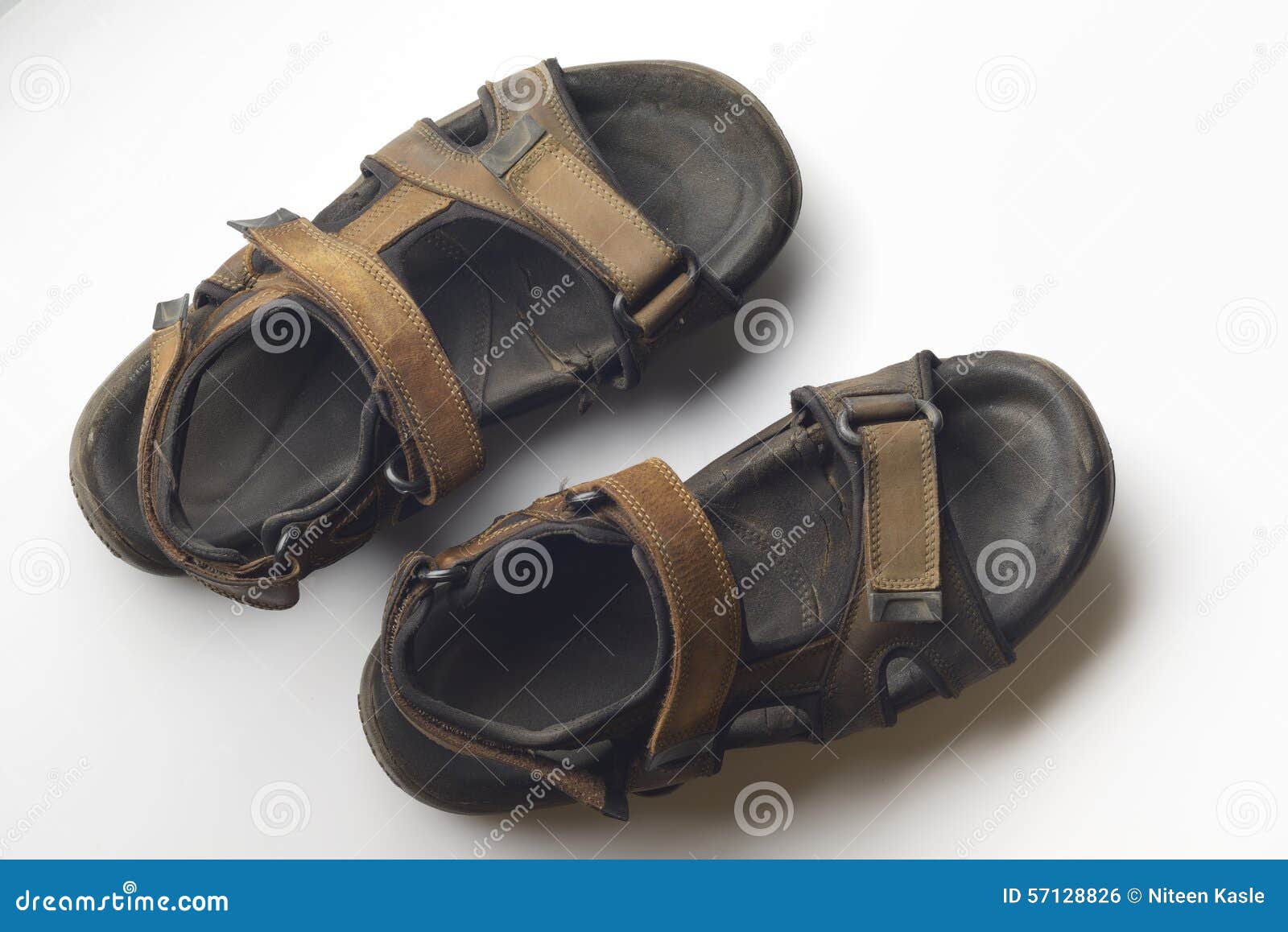 Old Brown Suede Leather Sandals on White Background Stock Photo - Image ...