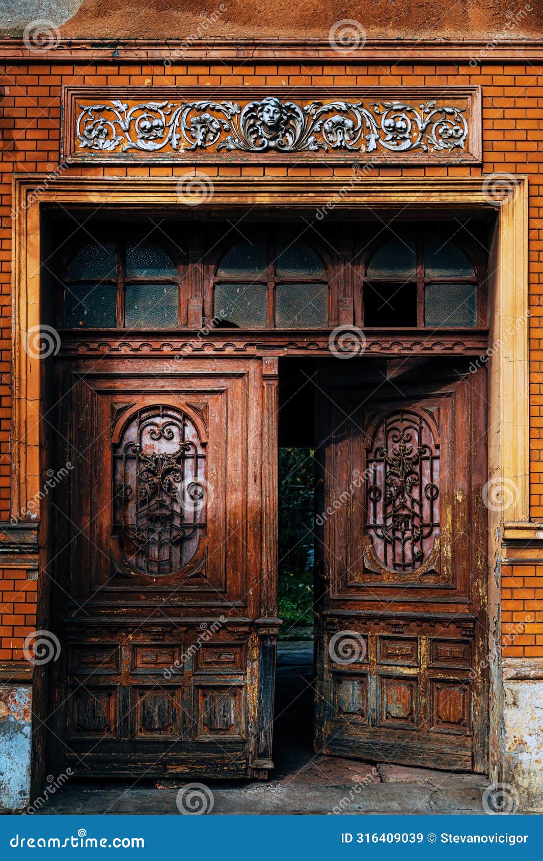 old brown wooden door in petrovaradin, serbia
