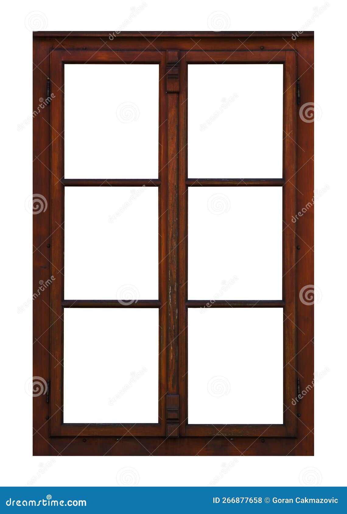 old brown wooden window on white background