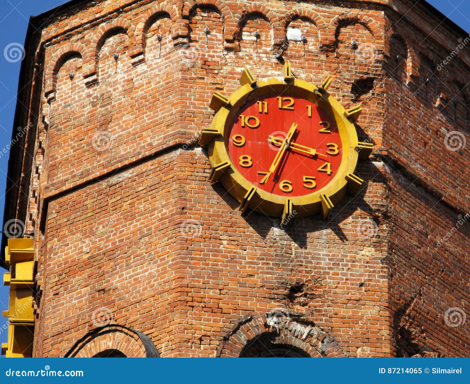 Old Building Tower with Red Clock in Ukraine Vinnitsa Stock Image