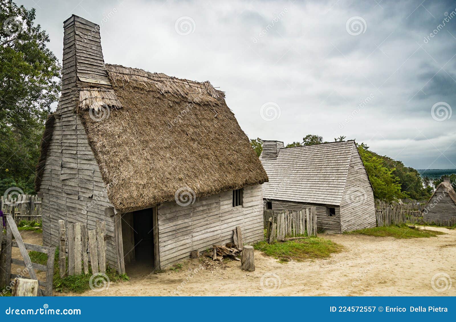 old buildings in plimoth plantation at plymouth, ma