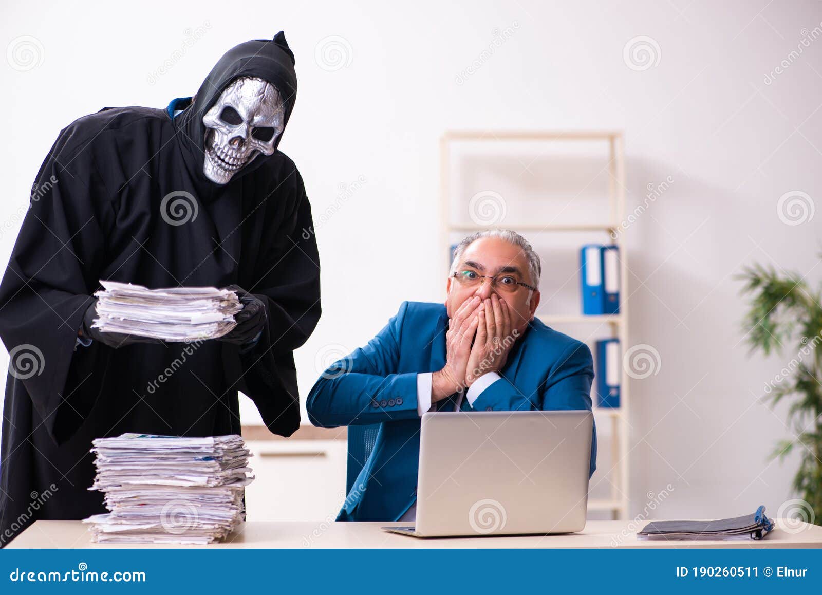 Old Businessman Employee Getting Deal with the Devil Stock Image