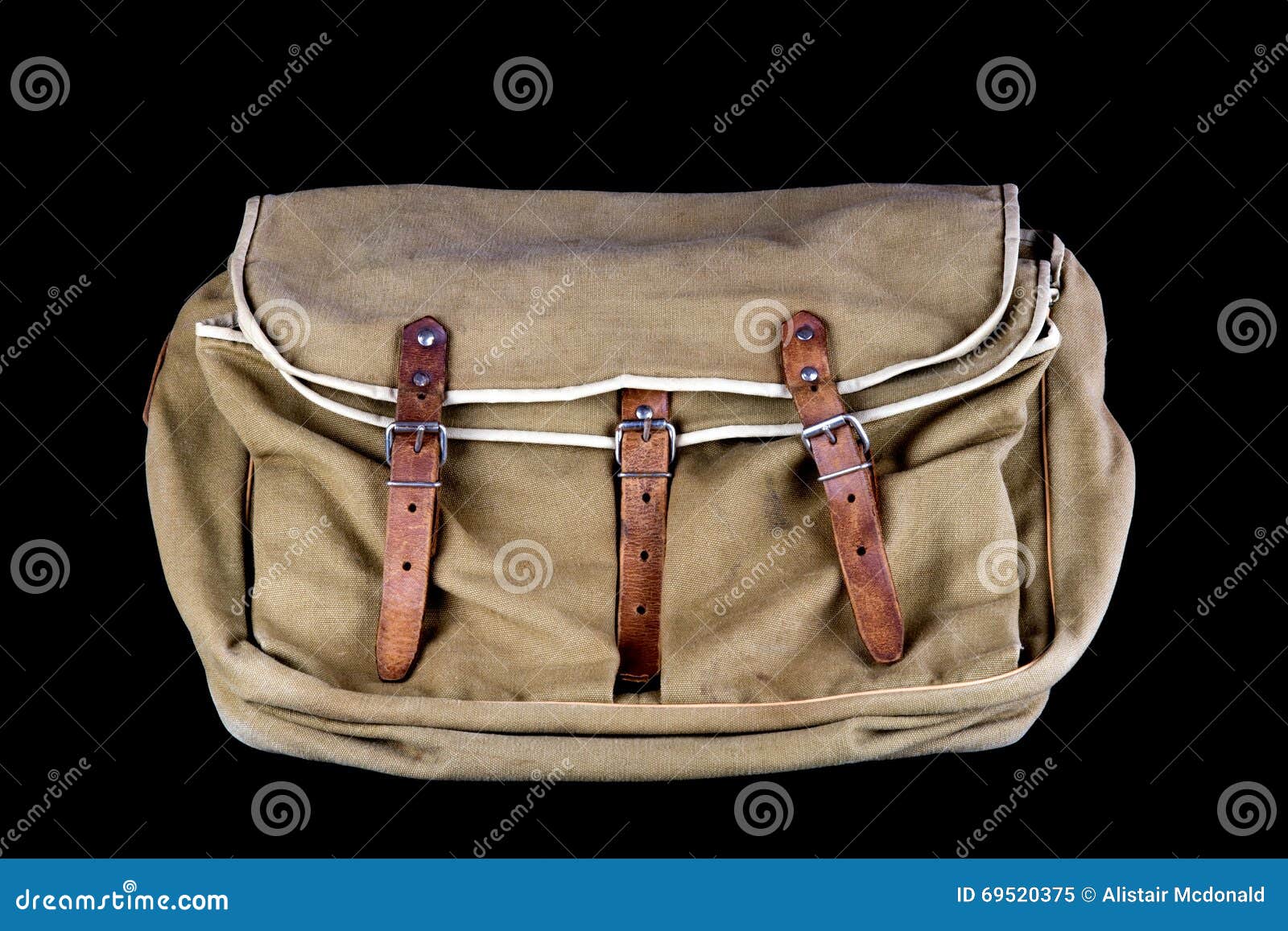 Old Canvas Game and Fishing Bag Isolated on Black Stock Image