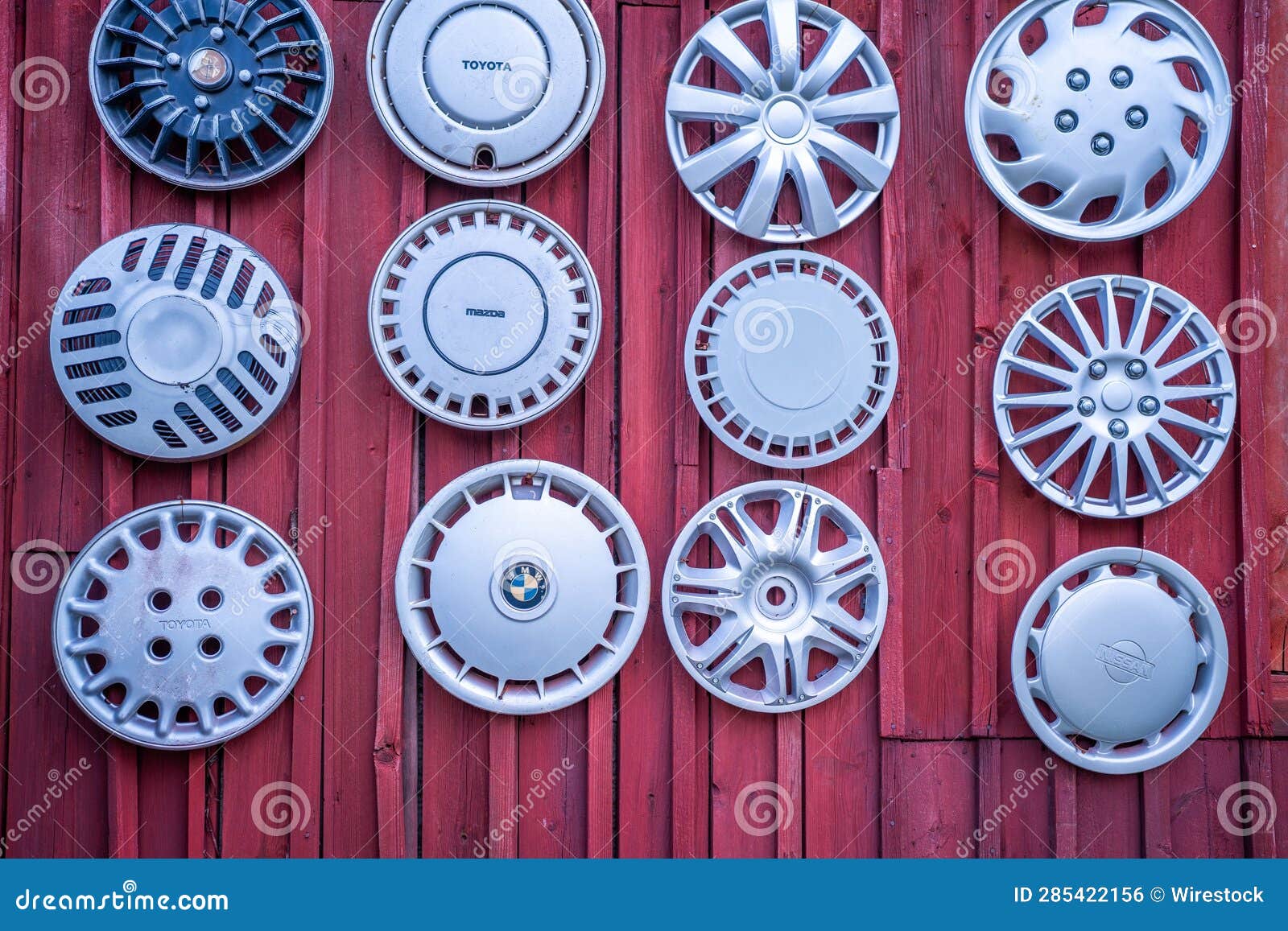Old Car Hubcaps on a Wooden Wall. Editorial Photo Image of vintage