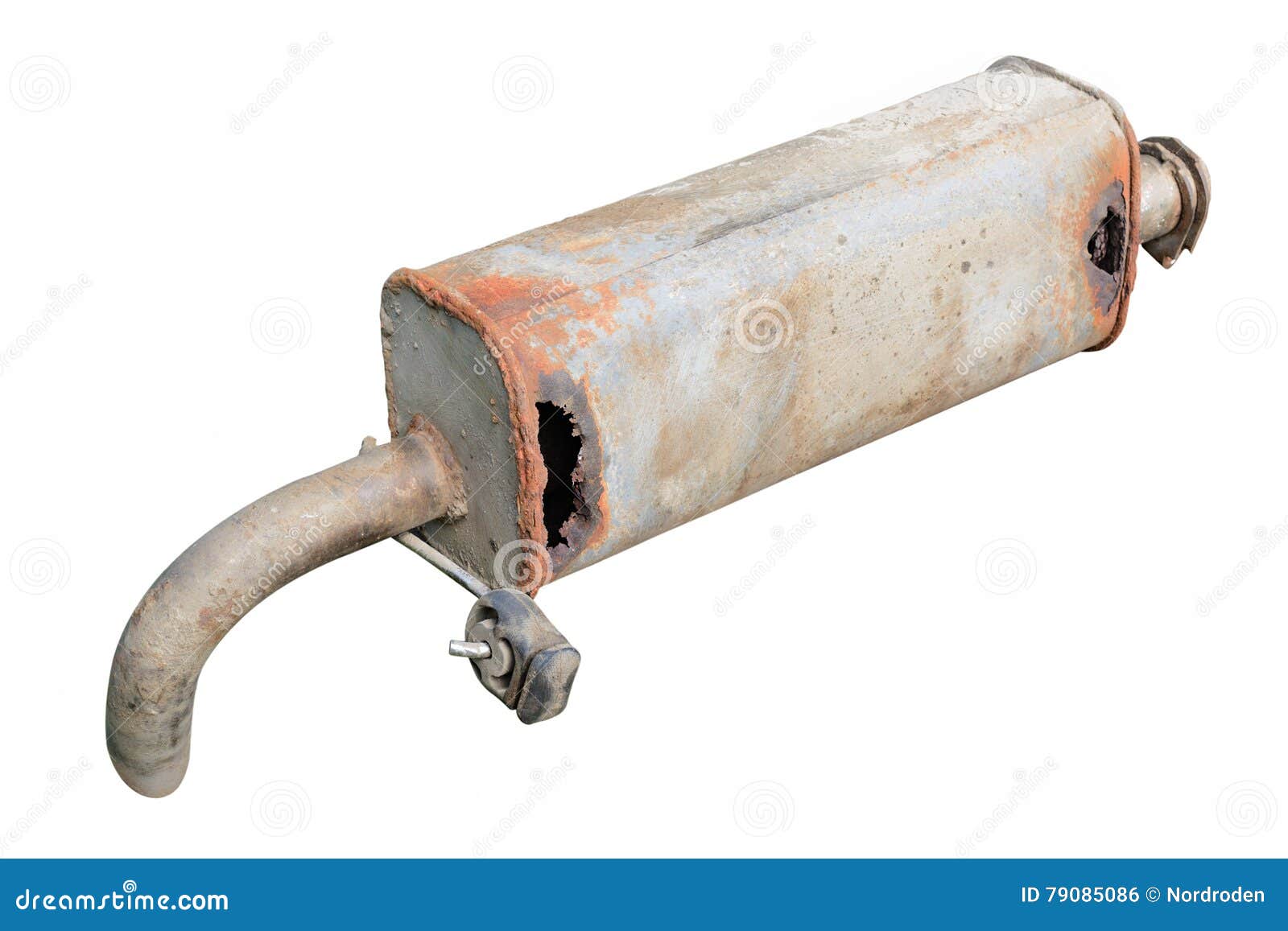 Old Car Muffler. Front and Corrosion Damage. Stock Photo Image of
