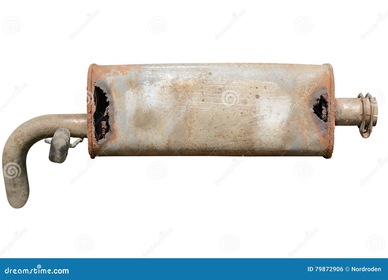 Old Car Muffler. Front and Corrosion Damage. Stock Photo Image of