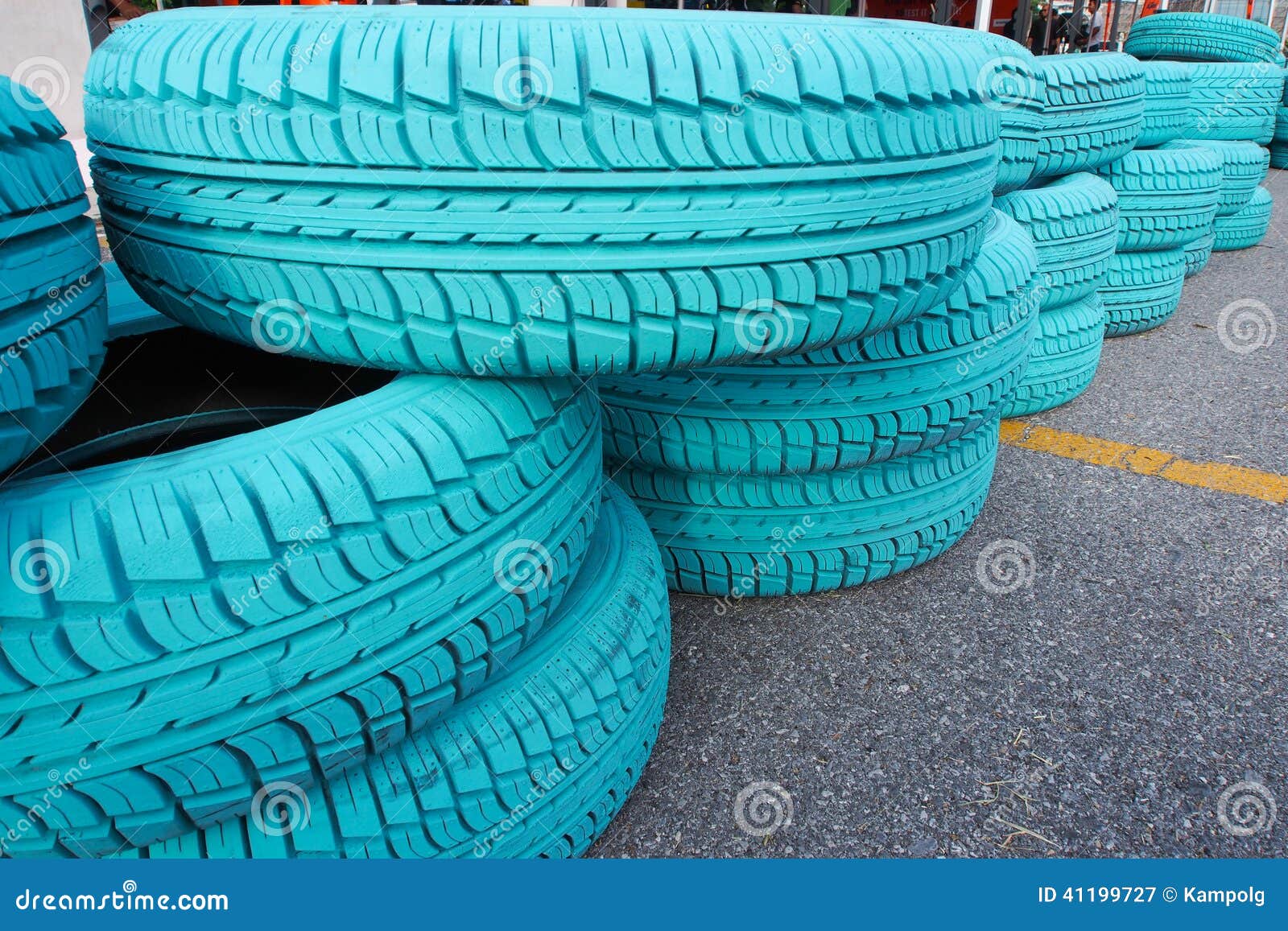 Old Car Tire Painted with Turquoise Color Stock Image Image of