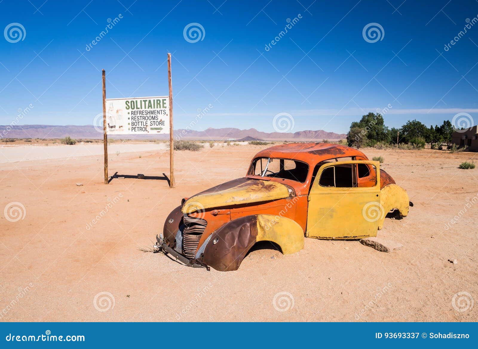 Old Car Wreck Left on the Namib Desert, Namibia. Stock Image - Image of ...