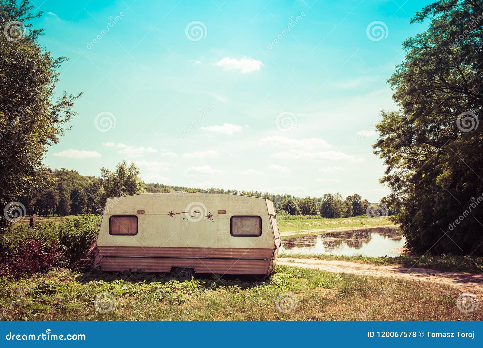 Old Caravan Standing Next To the Road in Poland Stock Photo - Image of ...