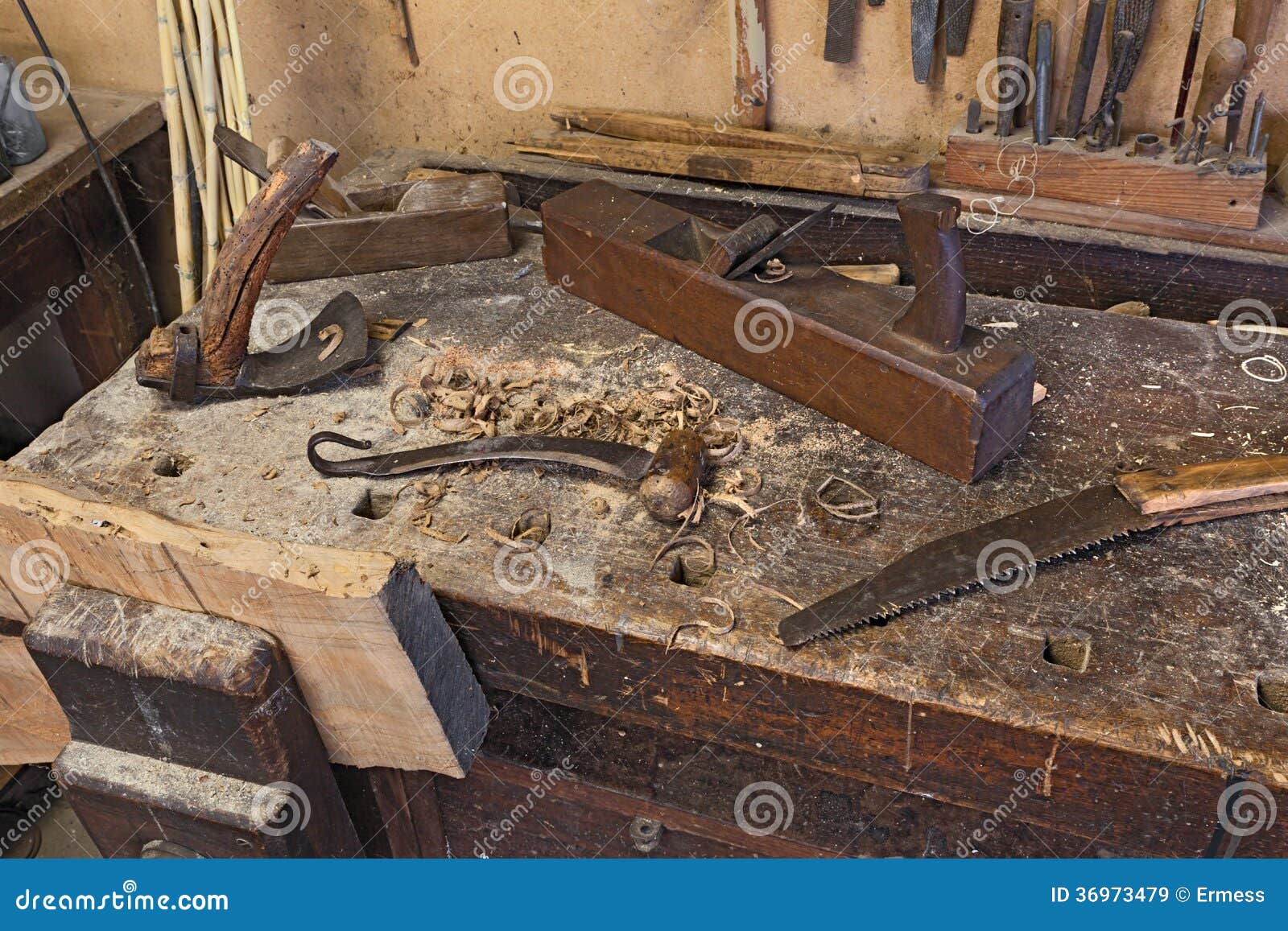 Old carpenter's bench stock image. Image of joinery 