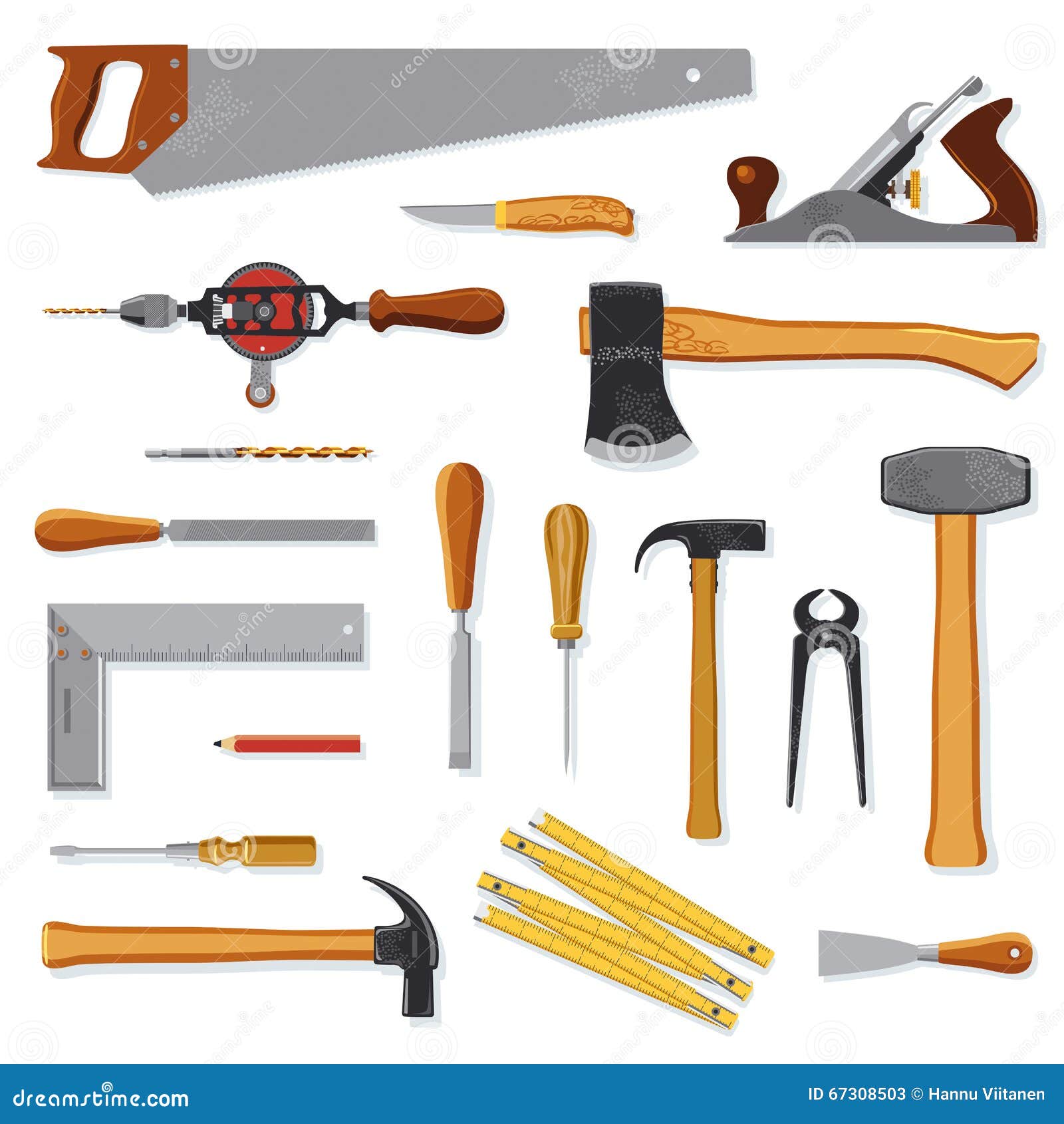 Old Carpenter Tools On White Stock Vector - Illustration 